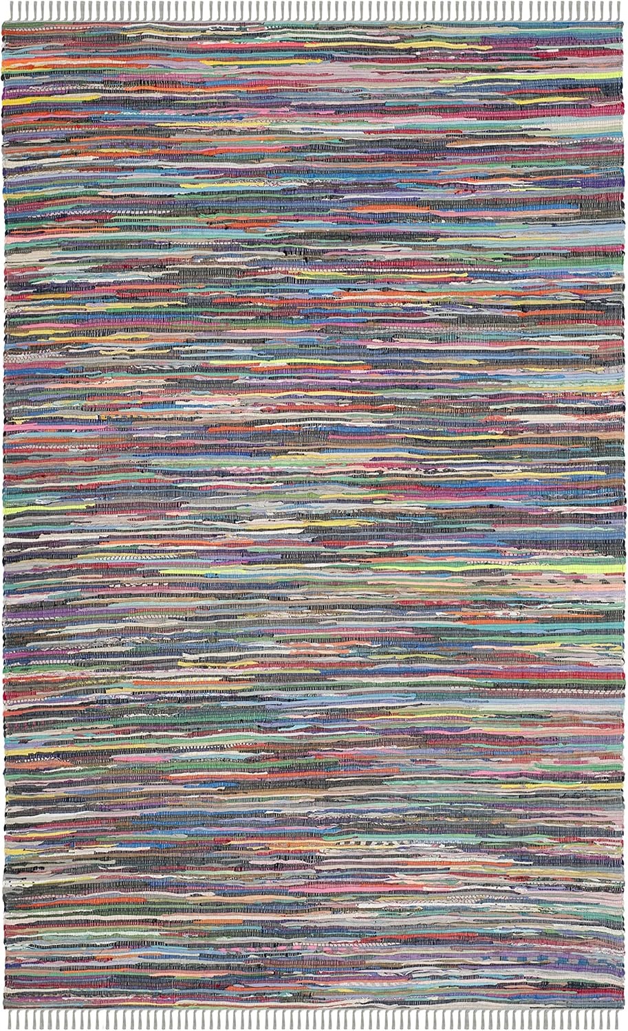 image:imageSAFAVIEH Rag Rug Collection Area Rug 8 x 10 Ivory amp Multi Handmade Boho Stripe Cotton Ideal for High Traffic Areas in Living Room Bedroom RAR121GGreyMulti