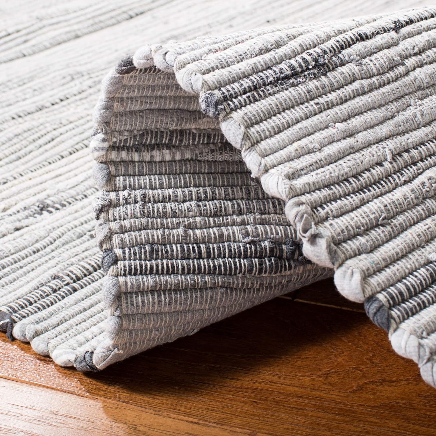 image:imageSAFAVIEH Rag Rug Collection Area Rug 8 x 10 Ivory amp Multi Handmade Boho Stripe Cotton Ideal for High Traffic Areas in Living Room Bedroom RAR121GGrey