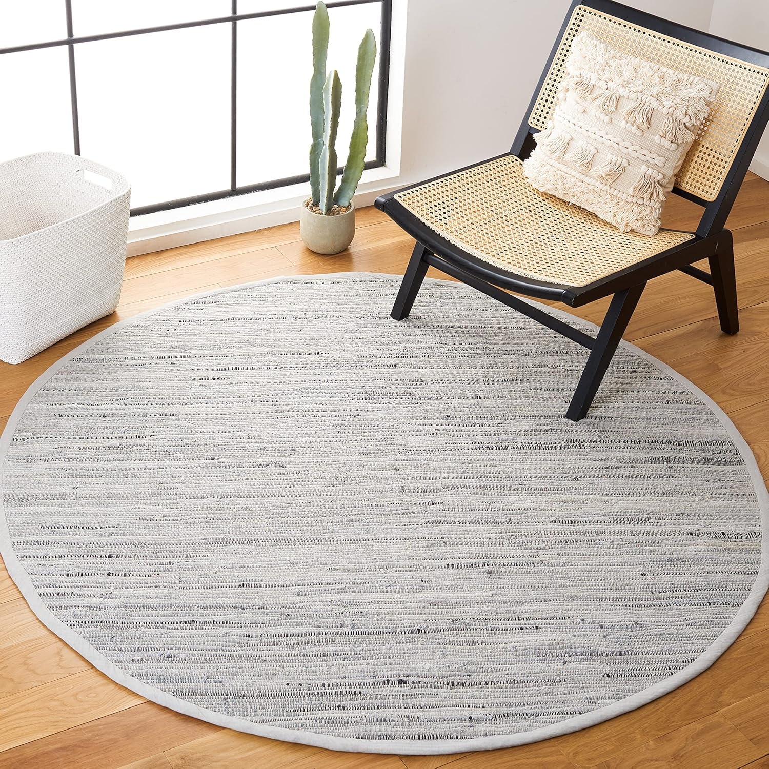 image:imageSAFAVIEH Rag Rug Collection Area Rug 8 x 10 Ivory amp Multi Handmade Boho Stripe Cotton Ideal for High Traffic Areas in Living Room Bedroom RAR121GGrey