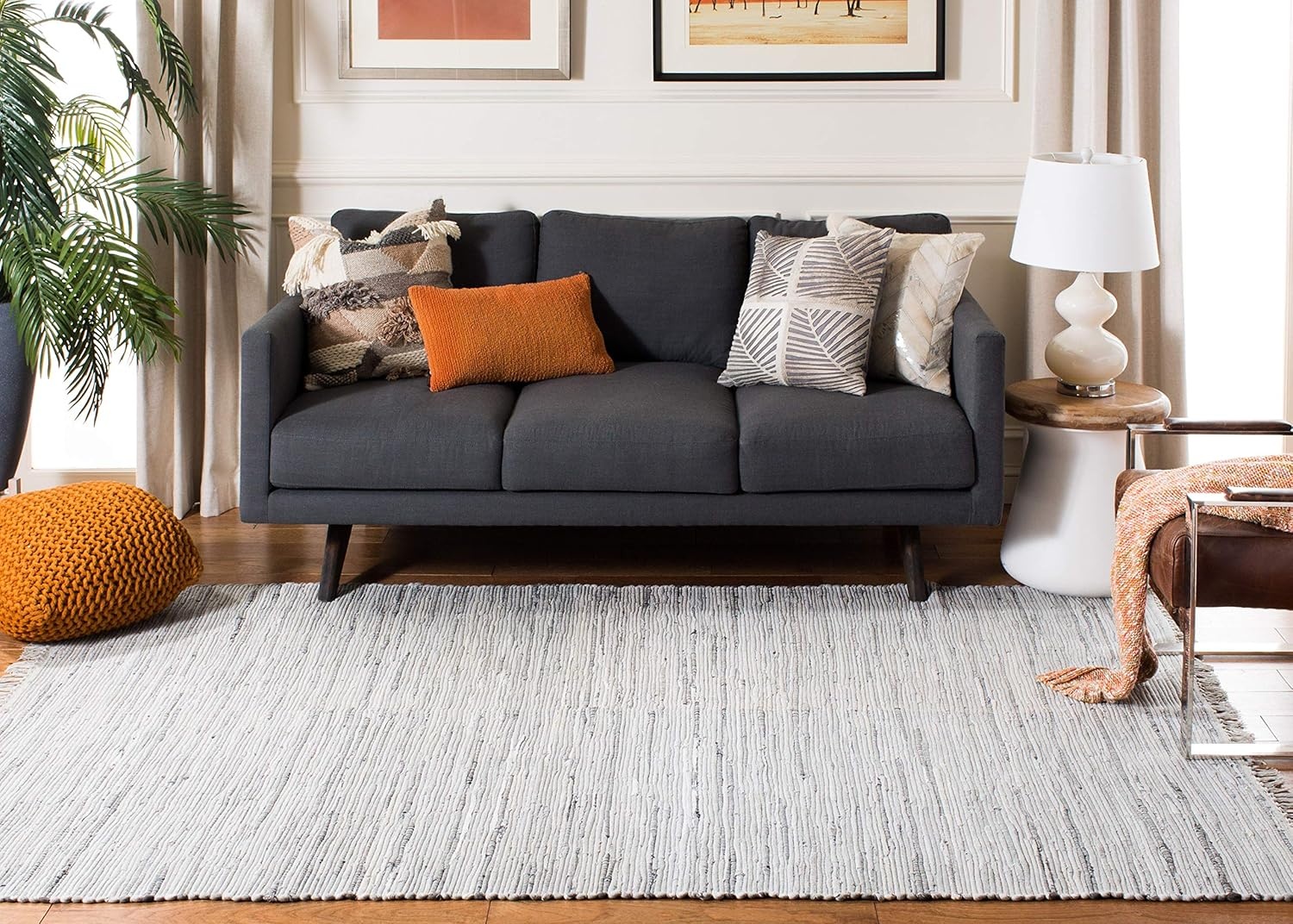 image:imageSAFAVIEH Rag Rug Collection Area Rug 8 x 10 Ivory amp Multi Handmade Boho Stripe Cotton Ideal for High Traffic Areas in Living Room Bedroom RAR121GGrey