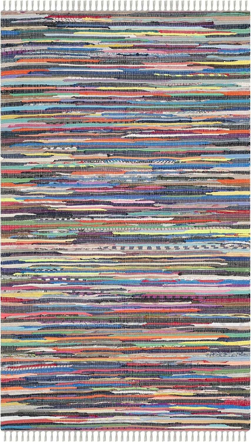 image:imageSAFAVIEH Rag Rug Collection Area Rug 8 x 10 Ivory amp Multi Handmade Boho Stripe Cotton Ideal for High Traffic Areas in Living Room Bedroom RAR121GGreyMulti