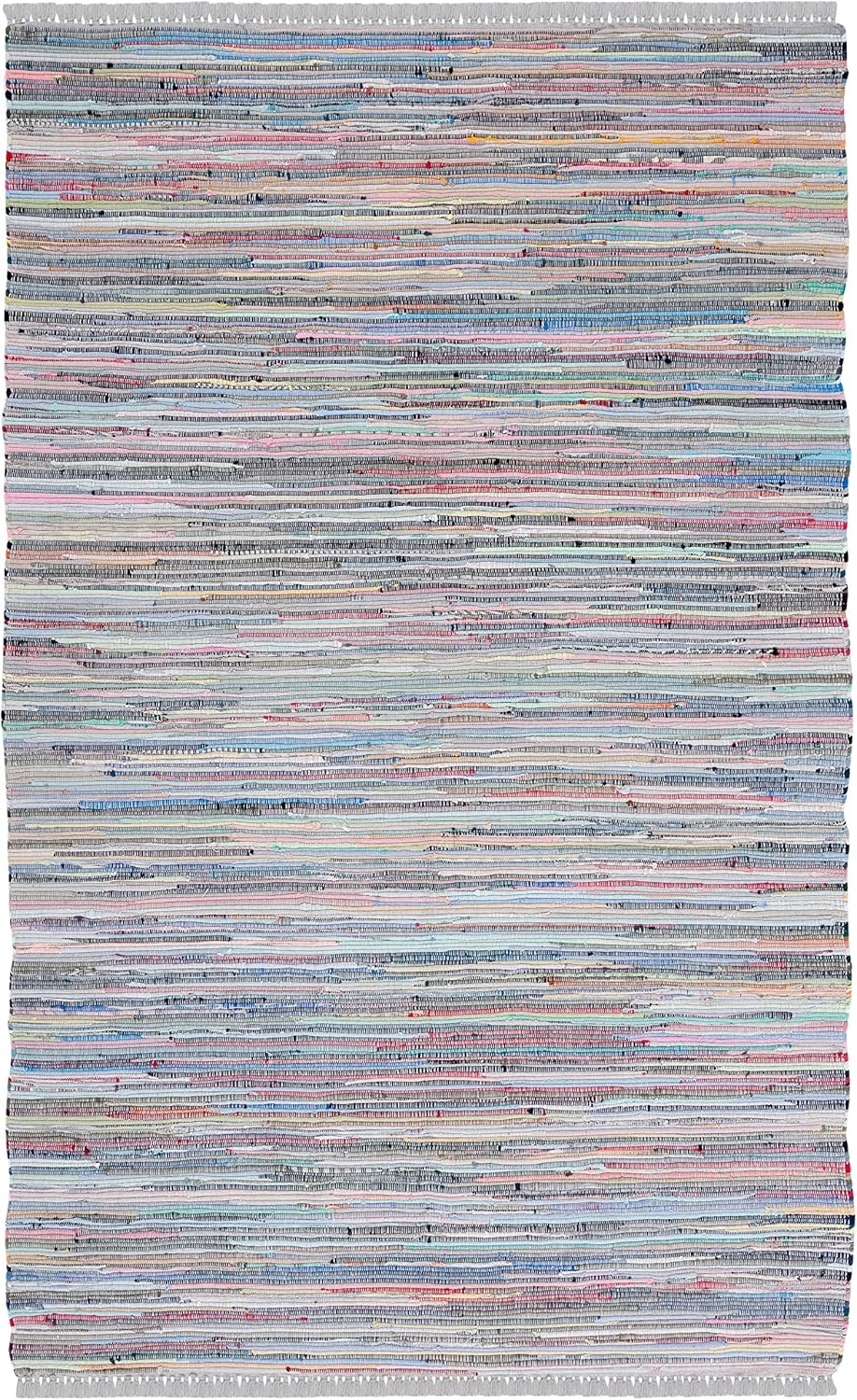 image:imageSAFAVIEH Rag Rug Collection Area Rug 8 x 10 Ivory amp Multi Handmade Boho Stripe Cotton Ideal for High Traffic Areas in Living Room Bedroom RAR121GGreyMulti