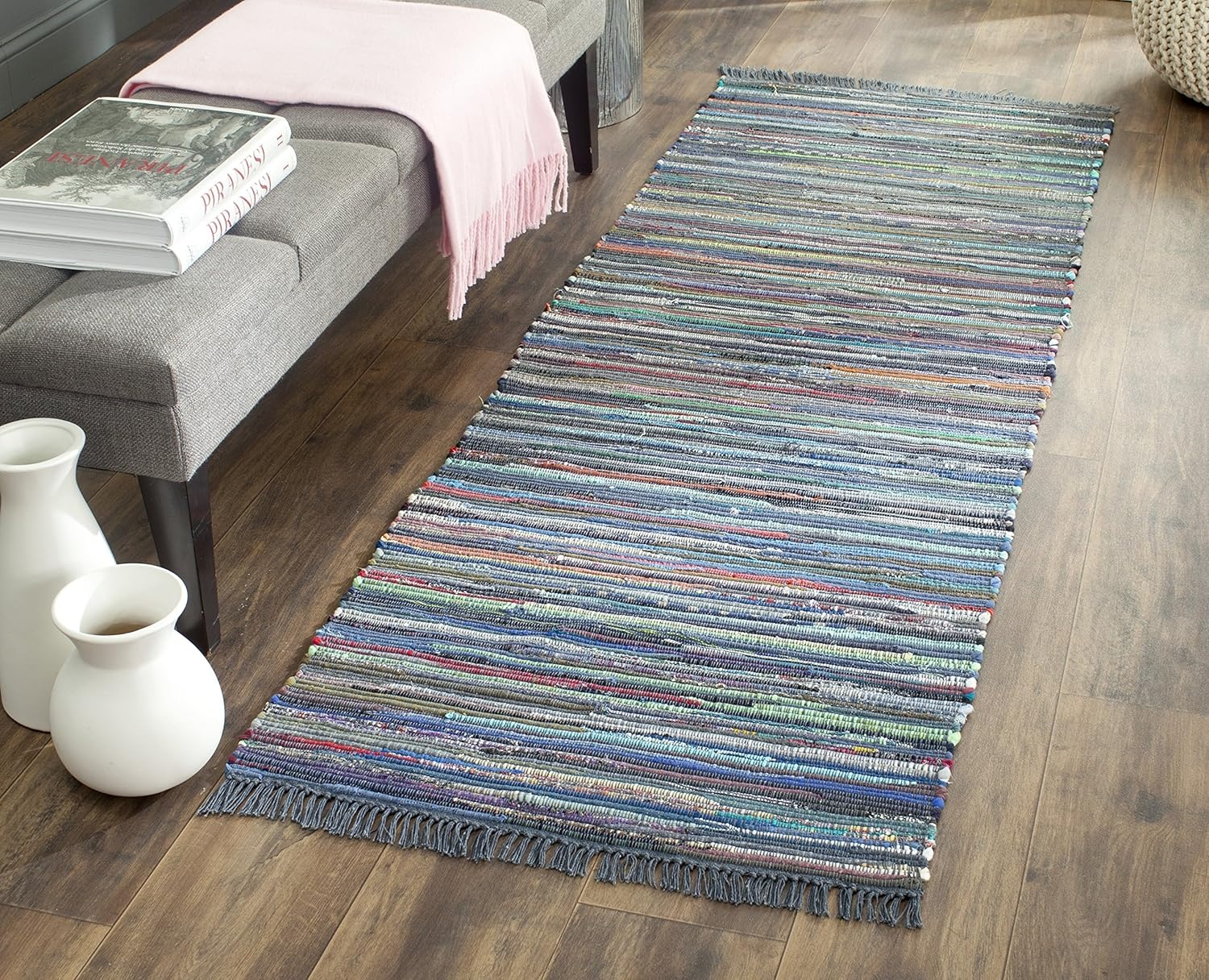 image:imageSAFAVIEH Rag Rug Collection Area Rug 8 x 10 Ivory amp Multi Handmade Boho Stripe Cotton Ideal for High Traffic Areas in Living Room Bedroom RAR121GInkMulti