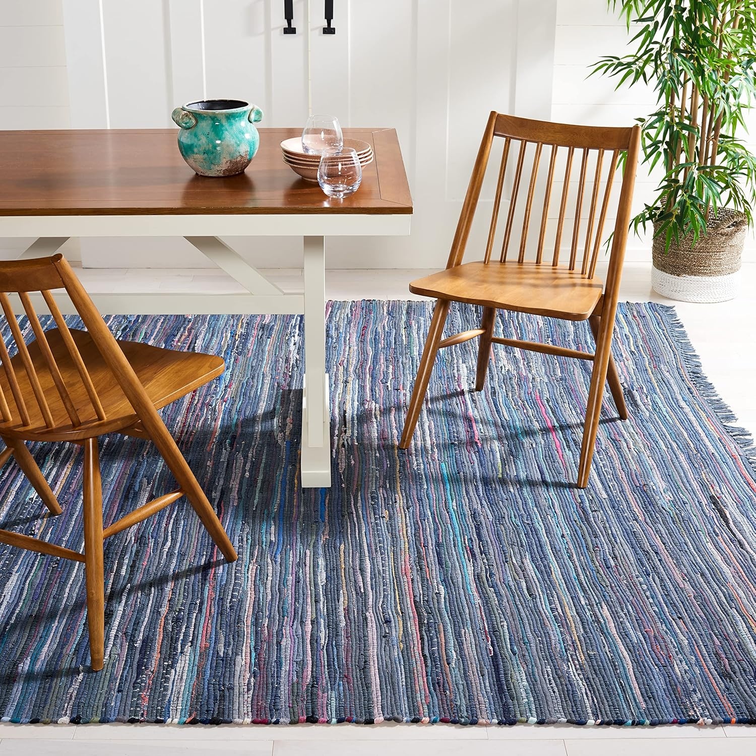 image:imageSAFAVIEH Rag Rug Collection Area Rug 8 x 10 Ivory amp Multi Handmade Boho Stripe Cotton Ideal for High Traffic Areas in Living Room Bedroom RAR121GInkMulti
