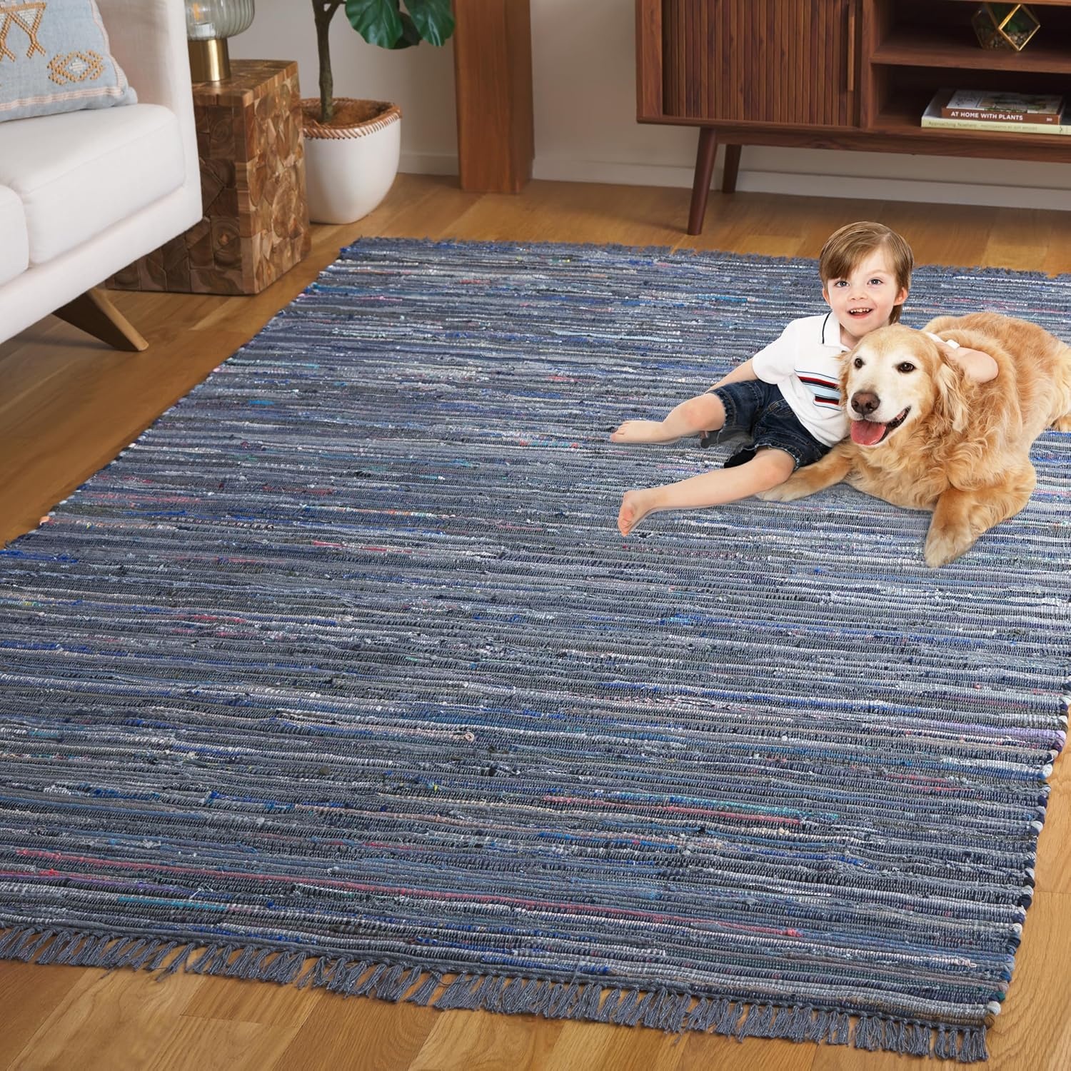 image:imageSAFAVIEH Rag Rug Collection Area Rug 8 x 10 Ivory amp Multi Handmade Boho Stripe Cotton Ideal for High Traffic Areas in Living Room Bedroom RAR121GInkMulti