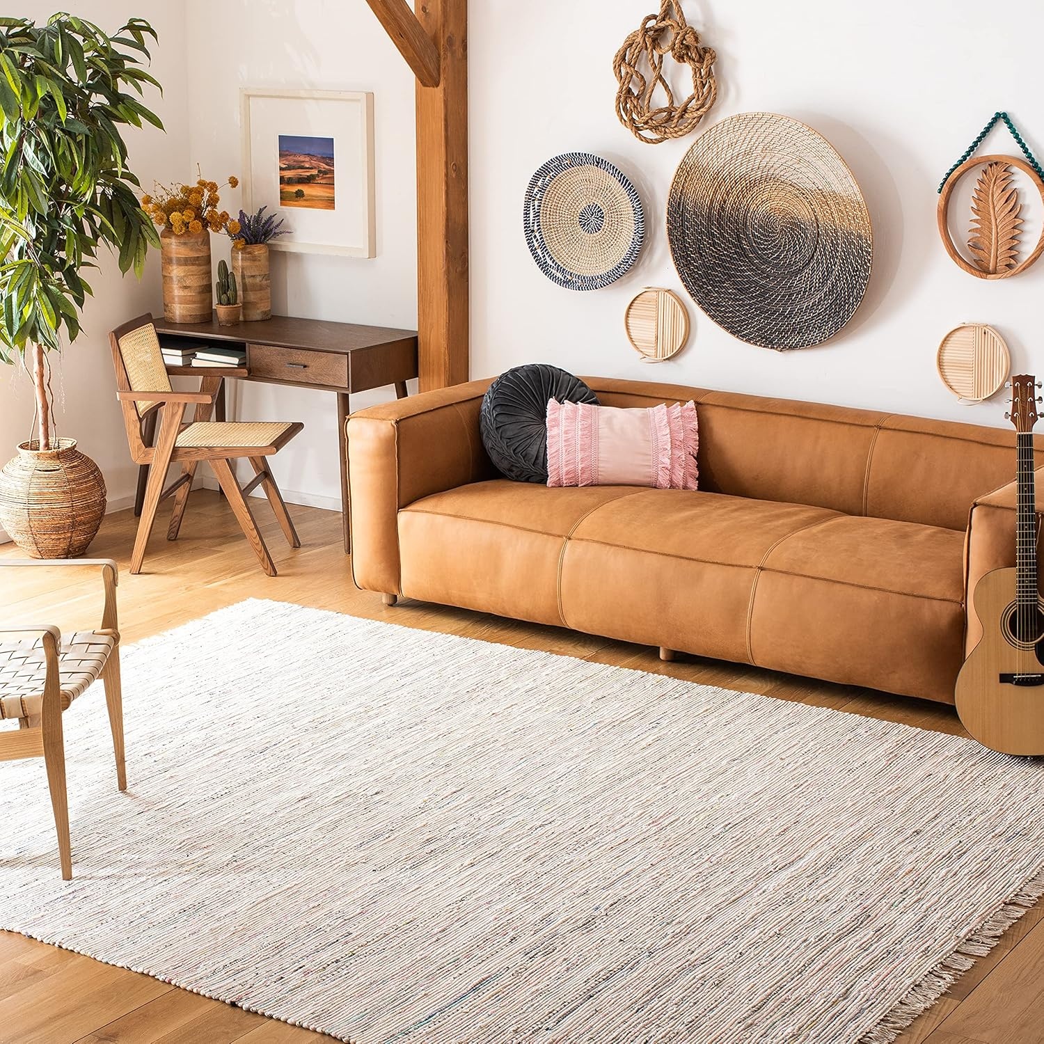image:imageSAFAVIEH Rag Rug Collection Area Rug 8 x 10 Ivory amp Multi Handmade Boho Stripe Cotton Ideal for High Traffic Areas in Living Room Bedroom RAR121GIvoryMulti