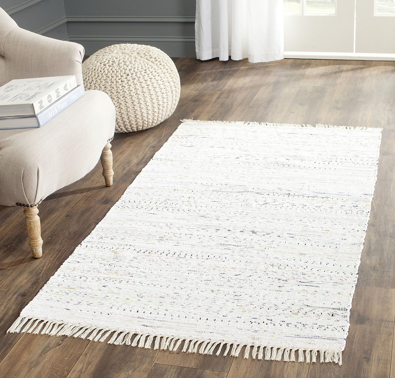 image:imageSAFAVIEH Rag Rug Collection Area Rug 8 x 10 Ivory amp Multi Handmade Boho Stripe Cotton Ideal for High Traffic Areas in Living Room Bedroom RAR121GIvoryMulti