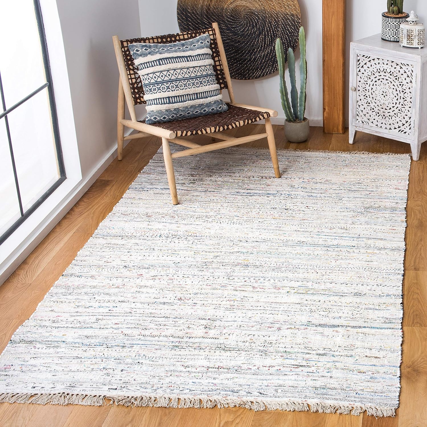 image:imageSAFAVIEH Rag Rug Collection Area Rug 8 x 10 Ivory amp Multi Handmade Boho Stripe Cotton Ideal for High Traffic Areas in Living Room Bedroom RAR121GIvoryMulti