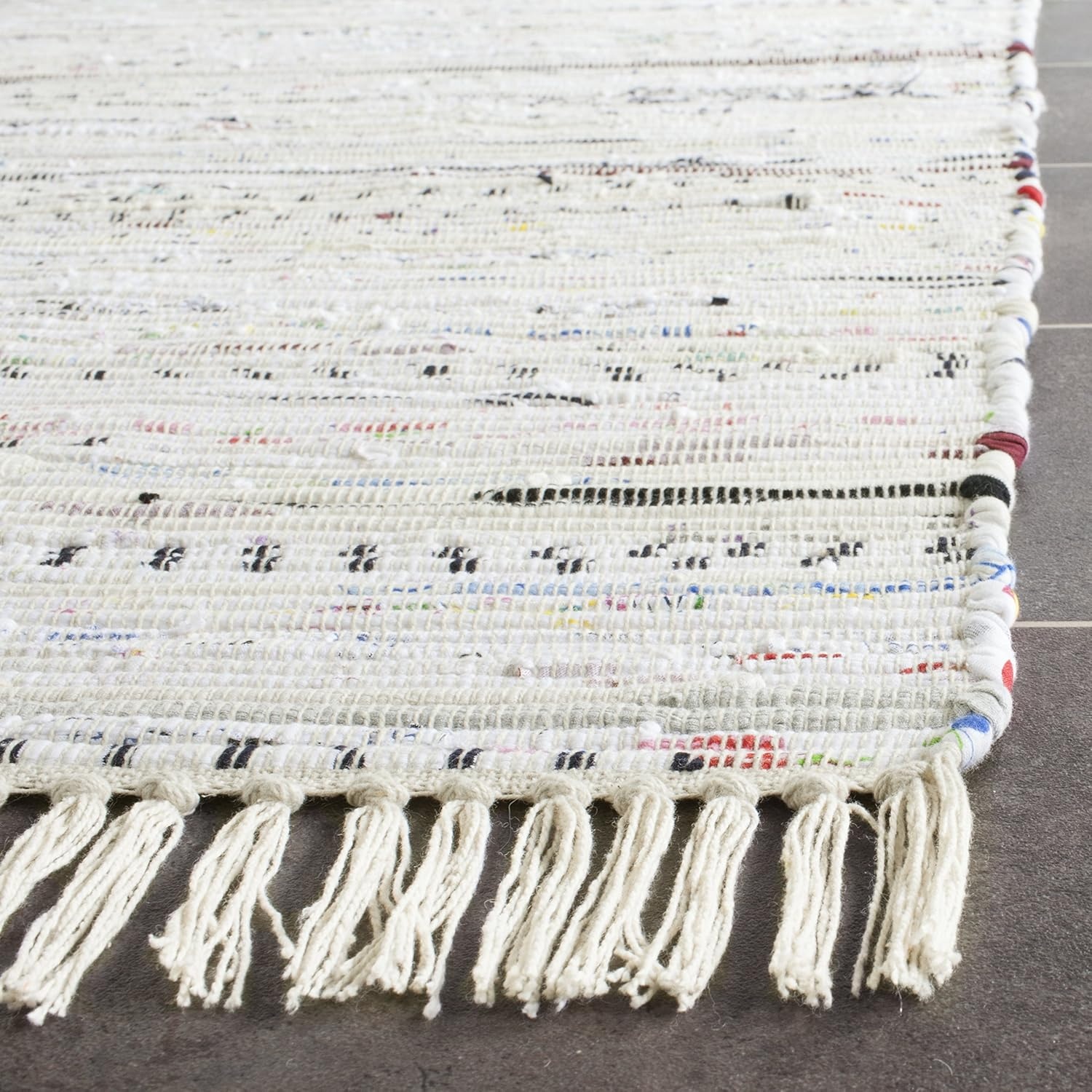 image:imageSAFAVIEH Rag Rug Collection Area Rug 8 x 10 Ivory amp Multi Handmade Boho Stripe Cotton Ideal for High Traffic Areas in Living Room Bedroom RAR121GIvoryMulti