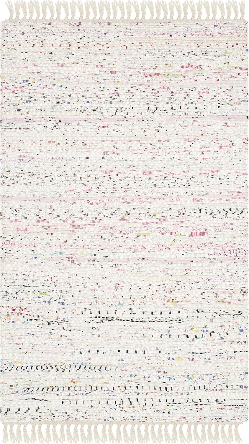 image:imageSAFAVIEH Rag Rug Collection Area Rug 8 x 10 Ivory amp Multi Handmade Boho Stripe Cotton Ideal for High Traffic Areas in Living Room Bedroom RAR121GIvoryMulti