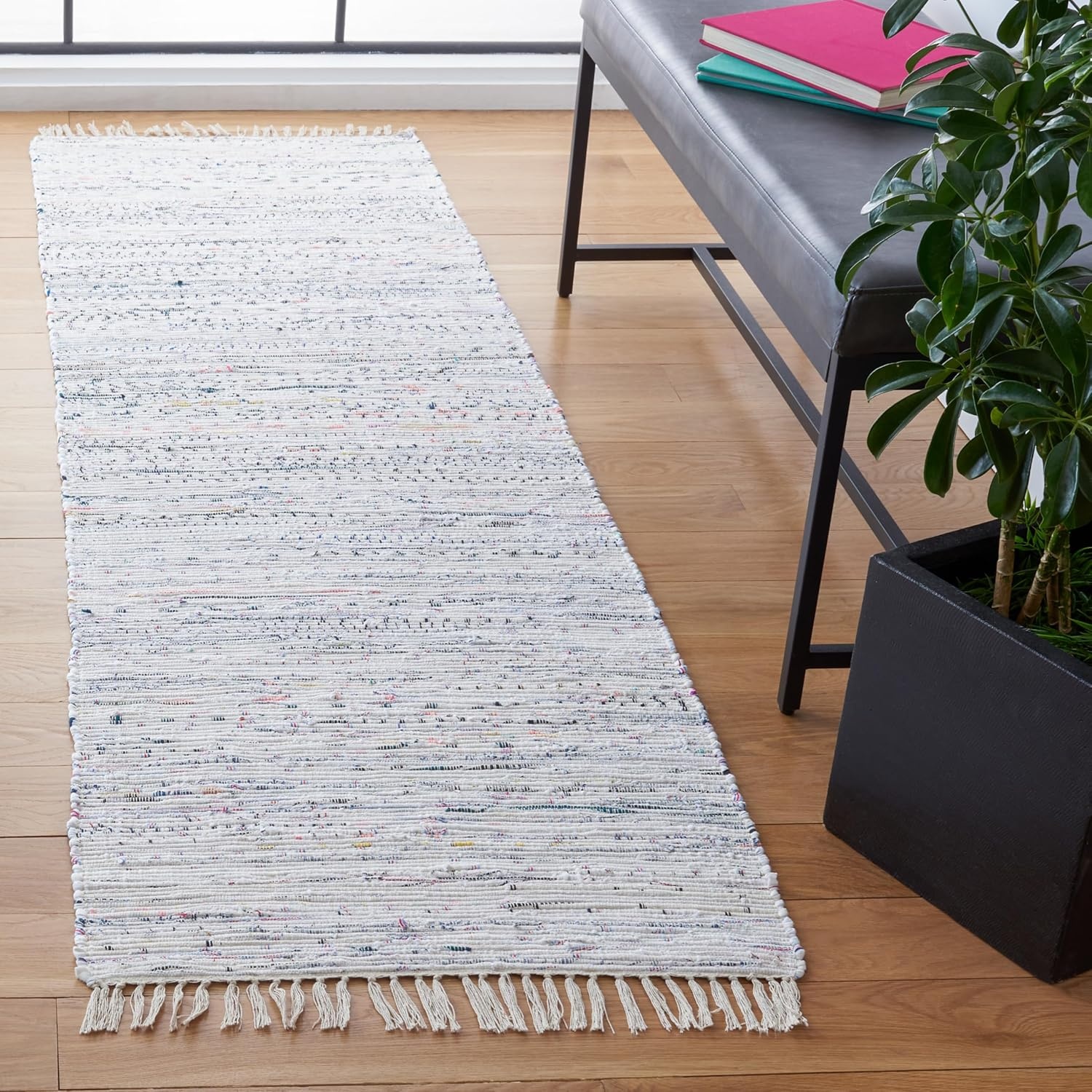 image:imageSAFAVIEH Rag Rug Collection Area Rug 8 x 10 Ivory amp Multi Handmade Boho Stripe Cotton Ideal for High Traffic Areas in Living Room Bedroom RAR121GIvoryMulti
