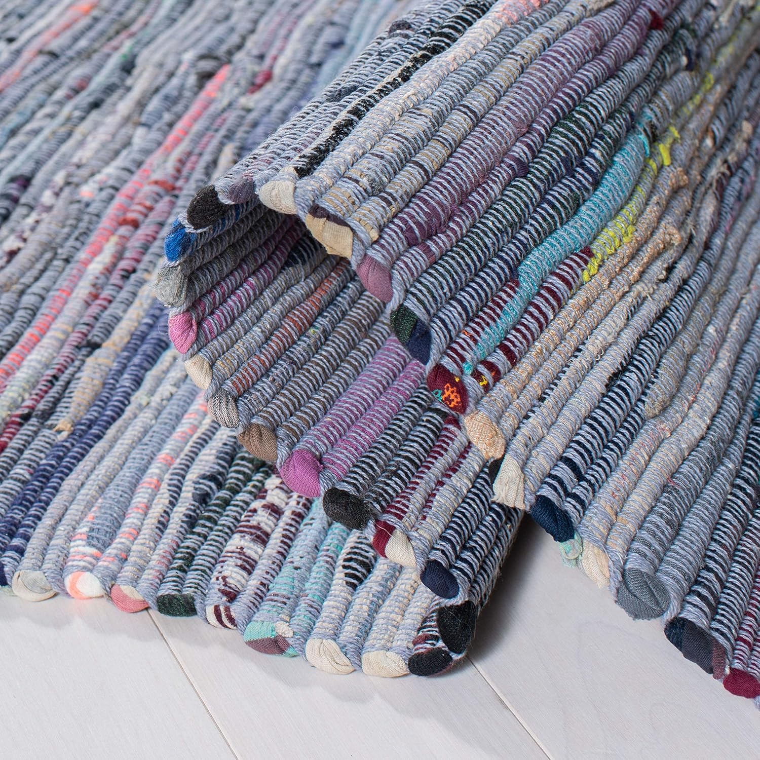 image:imageSAFAVIEH Rag Rug Collection Area Rug 8 x 10 Ivory amp Multi Handmade Boho Stripe Cotton Ideal for High Traffic Areas in Living Room Bedroom RAR121GPurpleMulti
