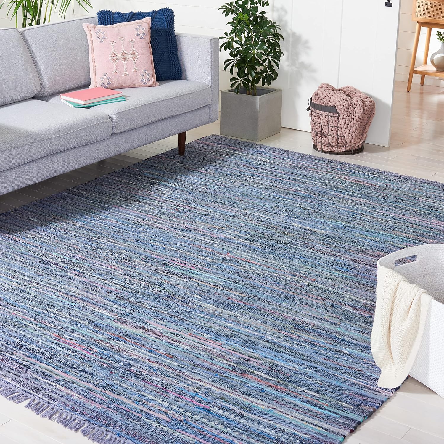 image:imageSAFAVIEH Rag Rug Collection Area Rug 8 x 10 Ivory amp Multi Handmade Boho Stripe Cotton Ideal for High Traffic Areas in Living Room Bedroom RAR121GPurpleMulti