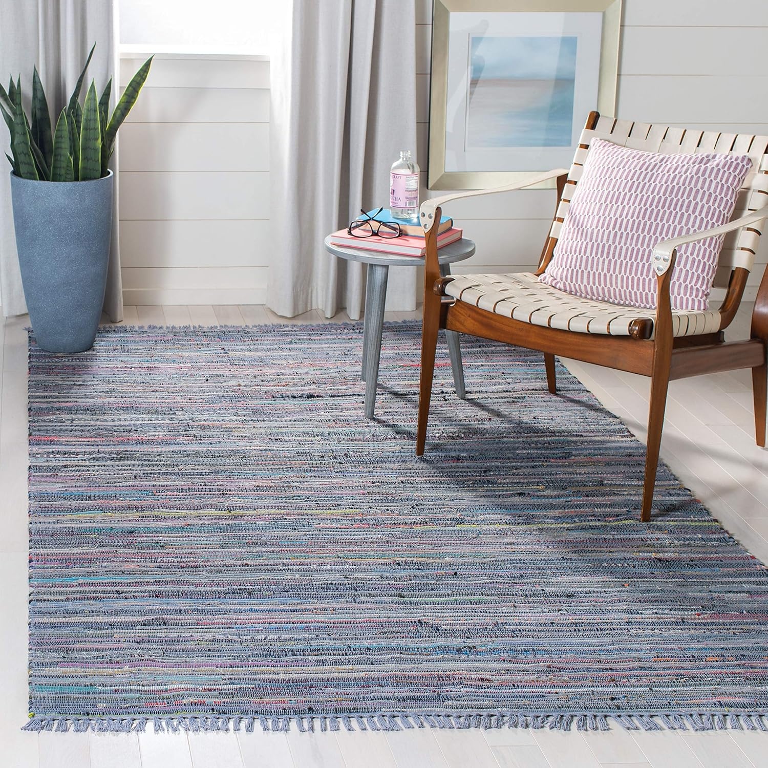 image:imageSAFAVIEH Rag Rug Collection Area Rug 8 x 10 Ivory amp Multi Handmade Boho Stripe Cotton Ideal for High Traffic Areas in Living Room Bedroom RAR121GPurpleMulti