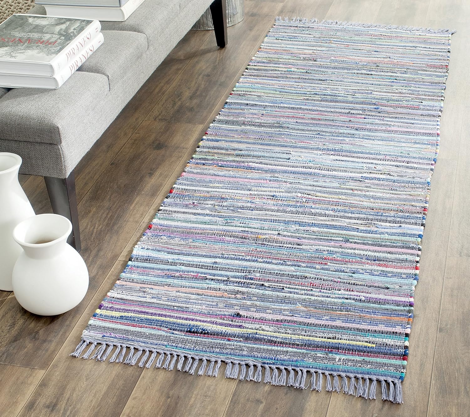 image:imageSAFAVIEH Rag Rug Collection Area Rug 8 x 10 Ivory amp Multi Handmade Boho Stripe Cotton Ideal for High Traffic Areas in Living Room Bedroom RAR121GPurpleMulti