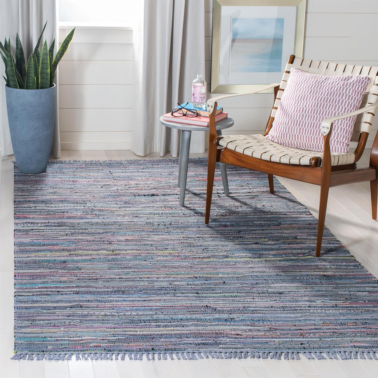 image:imageSAFAVIEH Rag Rug Collection Area Rug 8 x 10 Ivory amp Multi Handmade Boho Stripe Cotton Ideal for High Traffic Areas in Living Room Bedroom RAR121GPurpleMulti