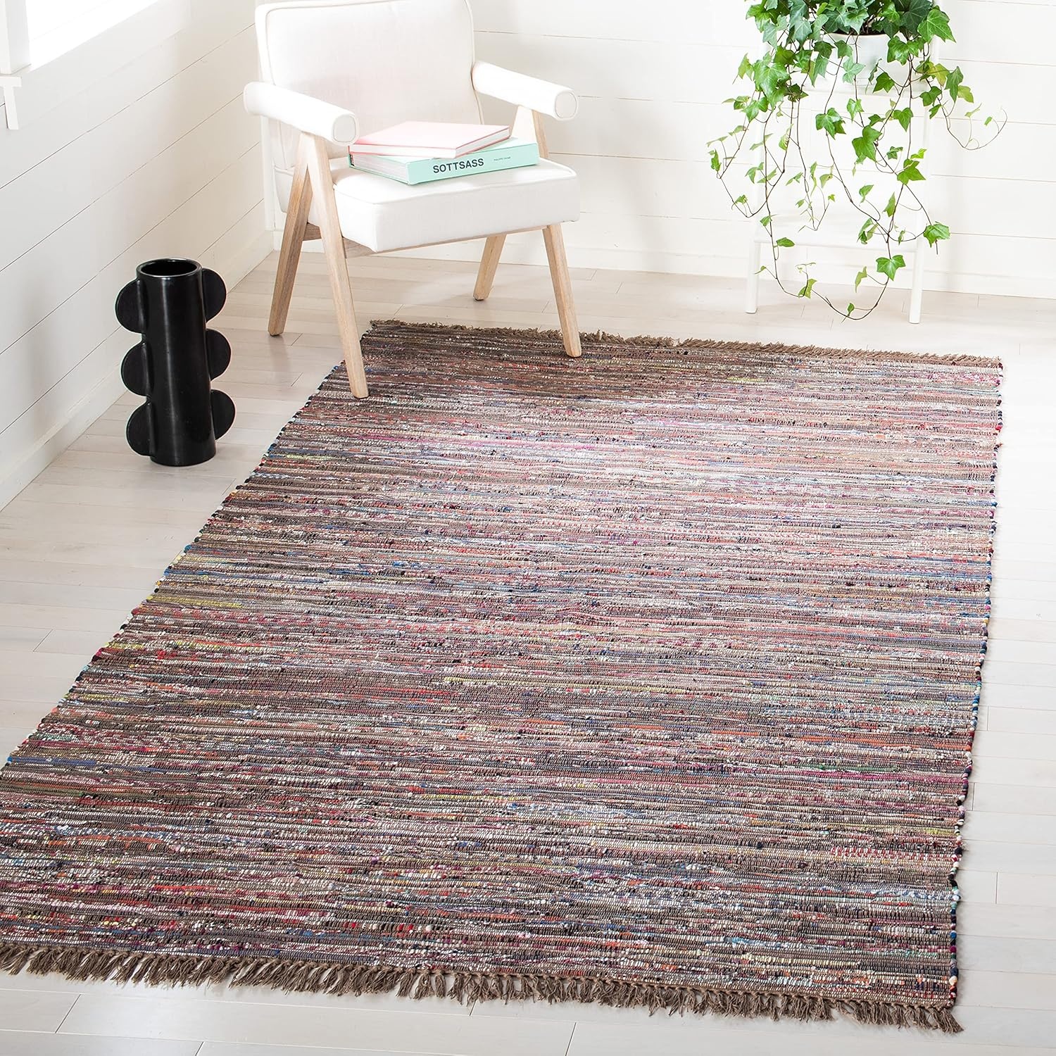 image:imageSAFAVIEH Rag Rug Collection Area Rug 8 x 10 Ivory amp Multi Handmade Boho Stripe Cotton Ideal for High Traffic Areas in Living Room Bedroom RAR121GRustMulti