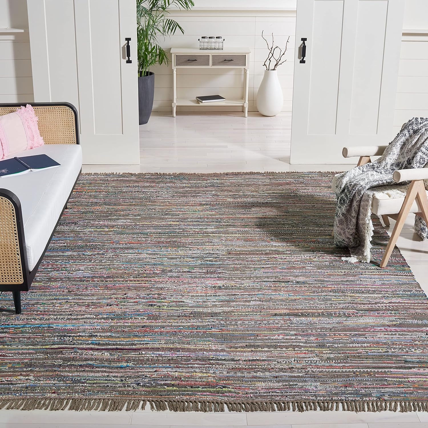 image:imageSAFAVIEH Rag Rug Collection Area Rug 8 x 10 Ivory amp Multi Handmade Boho Stripe Cotton Ideal for High Traffic Areas in Living Room Bedroom RAR121GRustMulti
