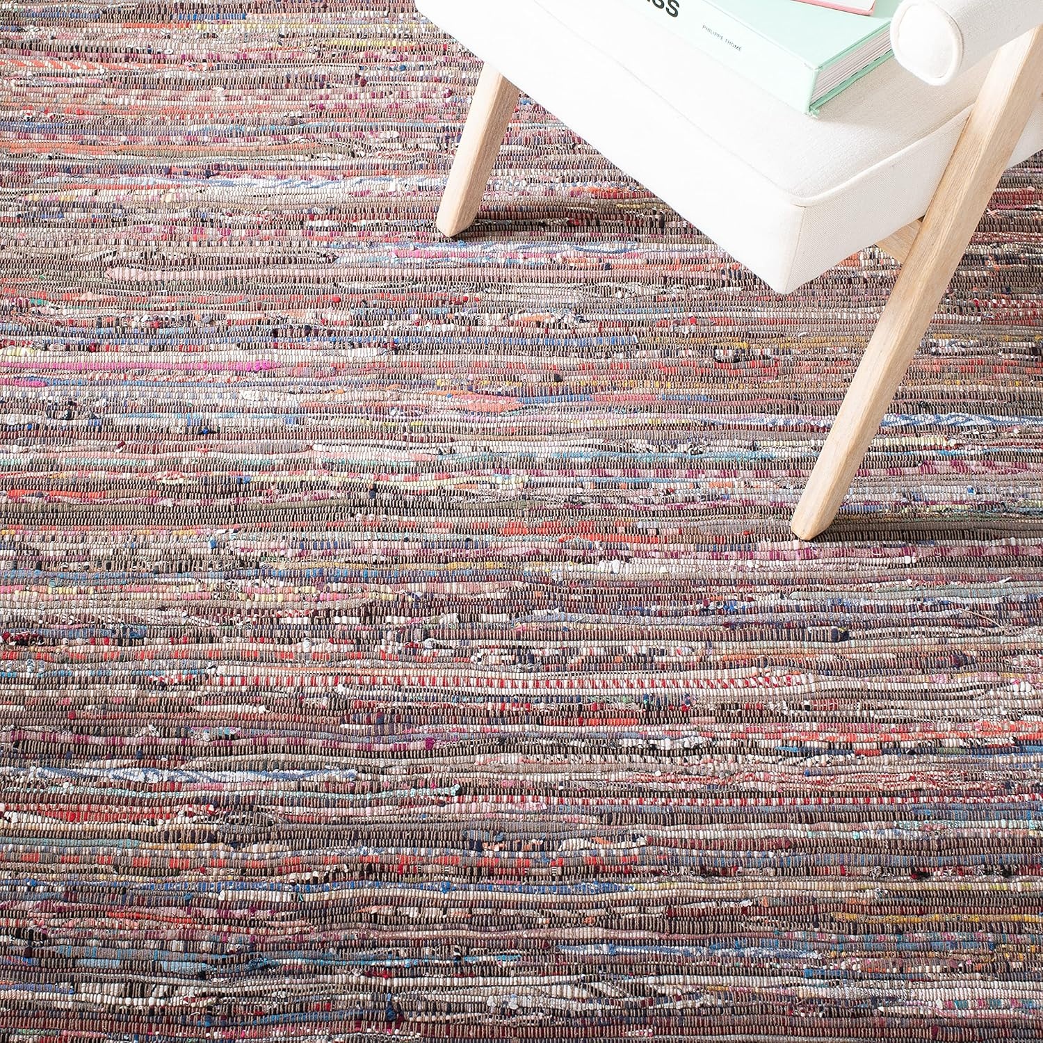 image:imageSAFAVIEH Rag Rug Collection Area Rug 8 x 10 Ivory amp Multi Handmade Boho Stripe Cotton Ideal for High Traffic Areas in Living Room Bedroom RAR121GRustMulti
