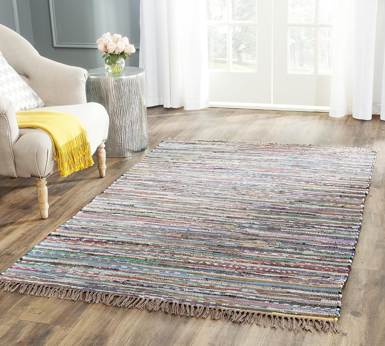 image:imageSAFAVIEH Rag Rug Collection Area Rug 8 x 10 Ivory amp Multi Handmade Boho Stripe Cotton Ideal for High Traffic Areas in Living Room Bedroom RAR121GRustMulti