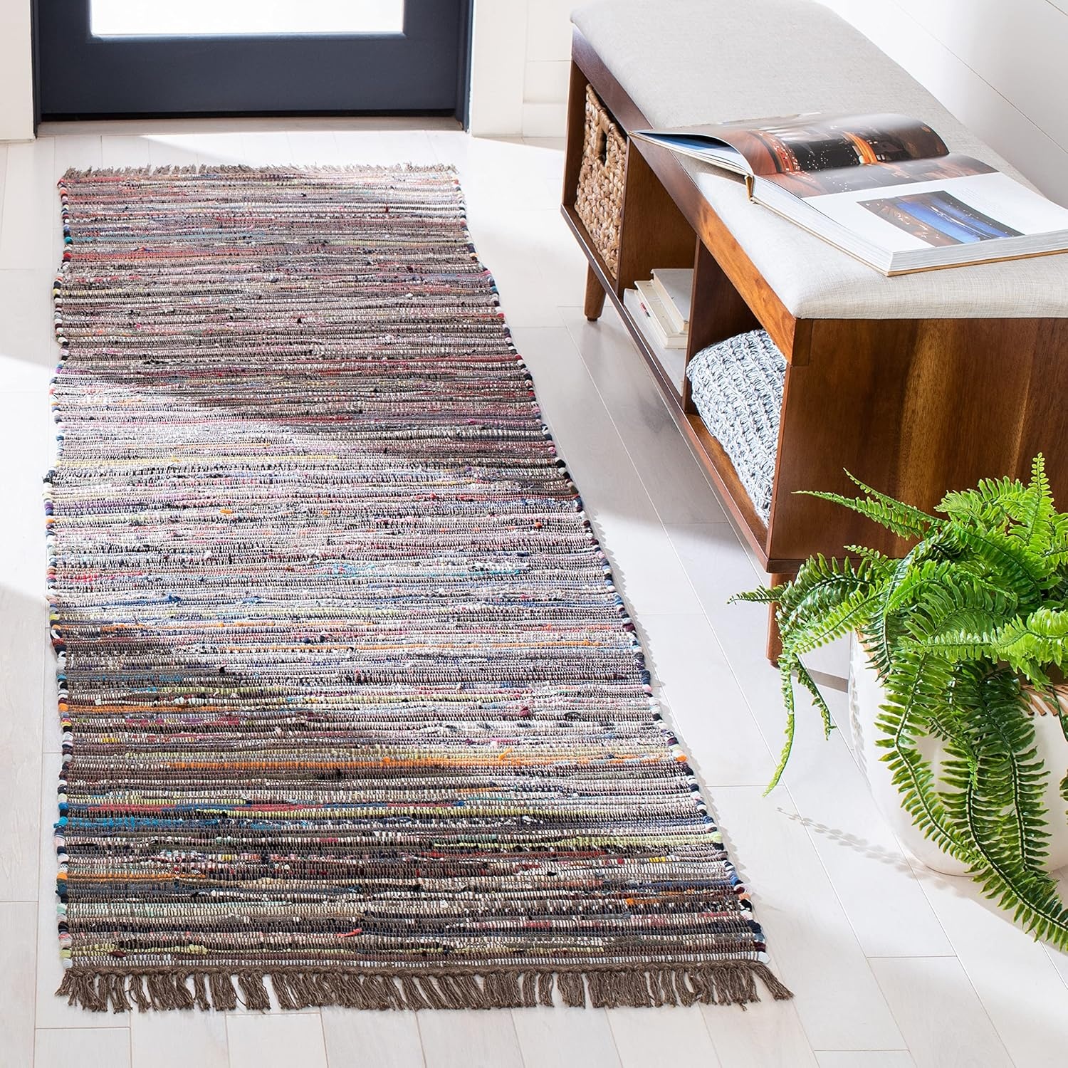 image:imageSAFAVIEH Rag Rug Collection Area Rug 8 x 10 Ivory amp Multi Handmade Boho Stripe Cotton Ideal for High Traffic Areas in Living Room Bedroom RAR121GRustMulti