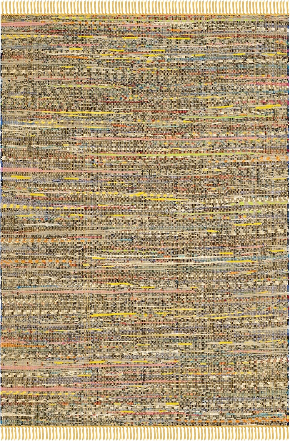 image:imageSAFAVIEH Rag Rug Collection Area Rug 8 x 10 Ivory amp Multi Handmade Boho Stripe Cotton Ideal for High Traffic Areas in Living Room Bedroom RAR121GYellowMulti