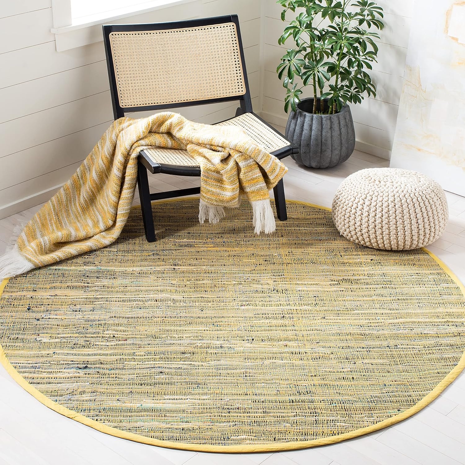 image:imageSAFAVIEH Rag Rug Collection Area Rug 8 x 10 Ivory amp Multi Handmade Boho Stripe Cotton Ideal for High Traffic Areas in Living Room Bedroom RAR121GYellowMulti
