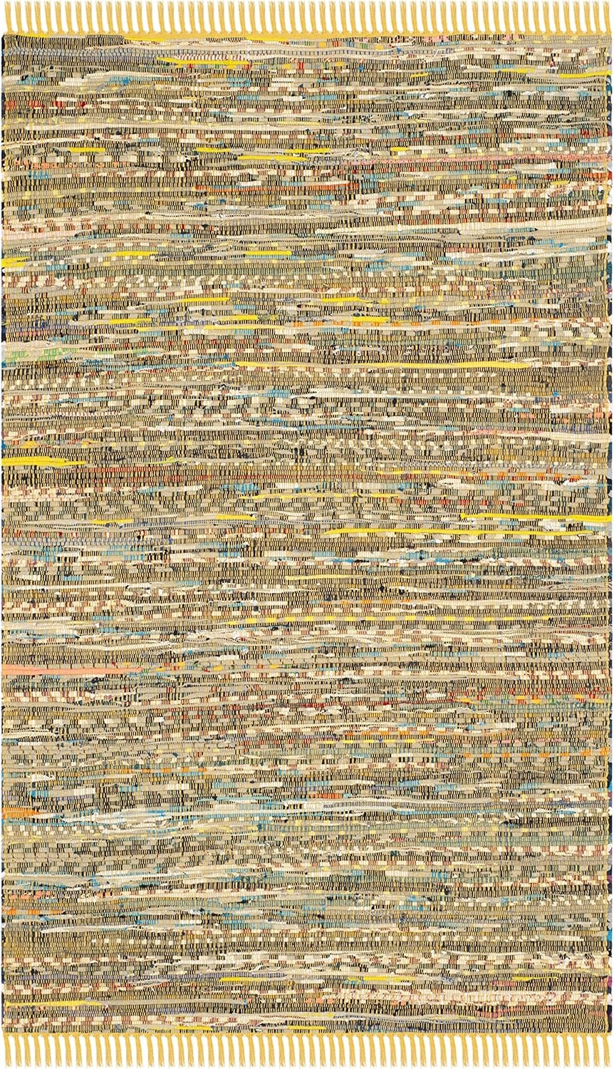 image:imageSAFAVIEH Rag Rug Collection Area Rug 8 x 10 Ivory amp Multi Handmade Boho Stripe Cotton Ideal for High Traffic Areas in Living Room Bedroom RAR121GYellowMulti