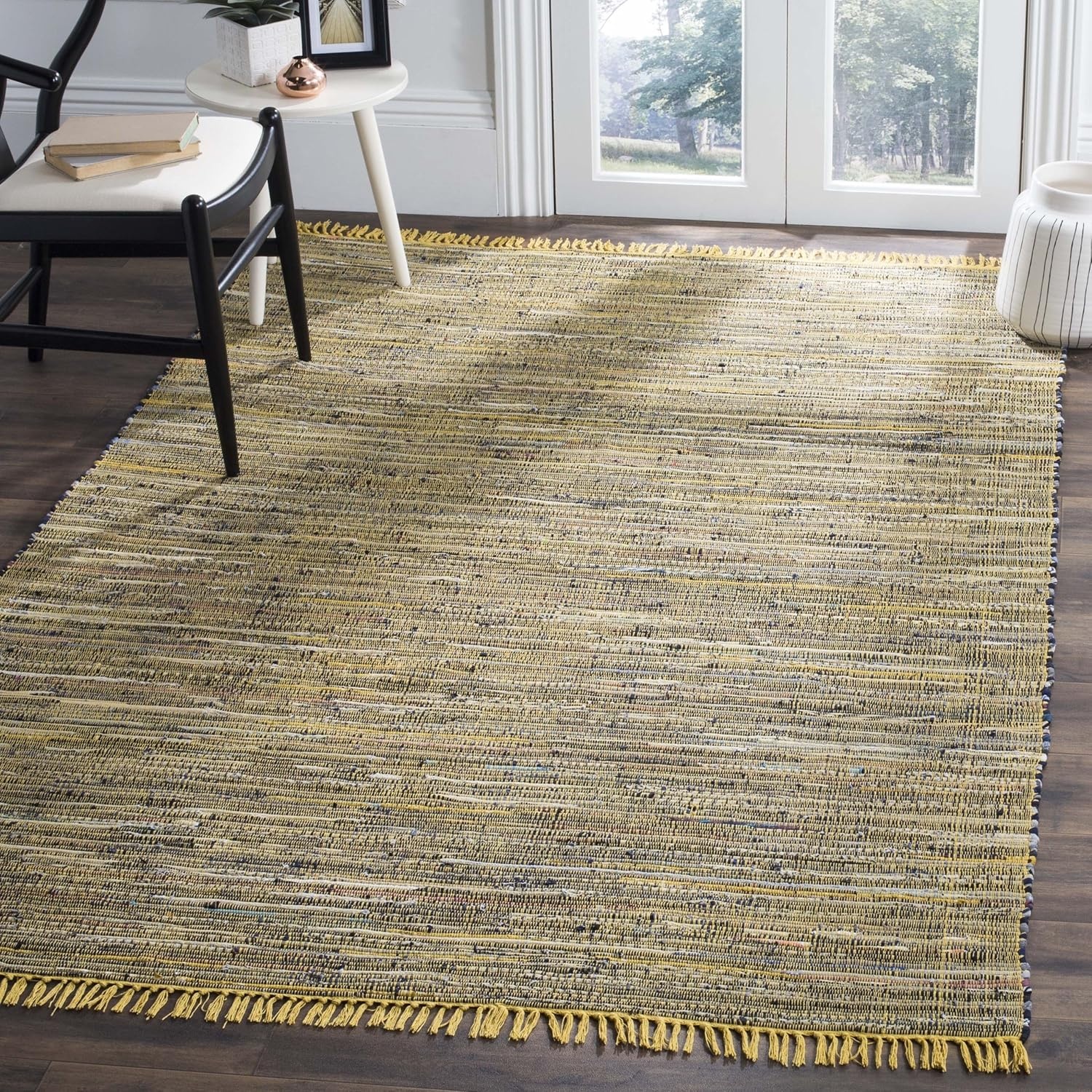 image:imageSAFAVIEH Rag Rug Collection Area Rug 8 x 10 Ivory amp Multi Handmade Boho Stripe Cotton Ideal for High Traffic Areas in Living Room Bedroom RAR121GYellowMulti