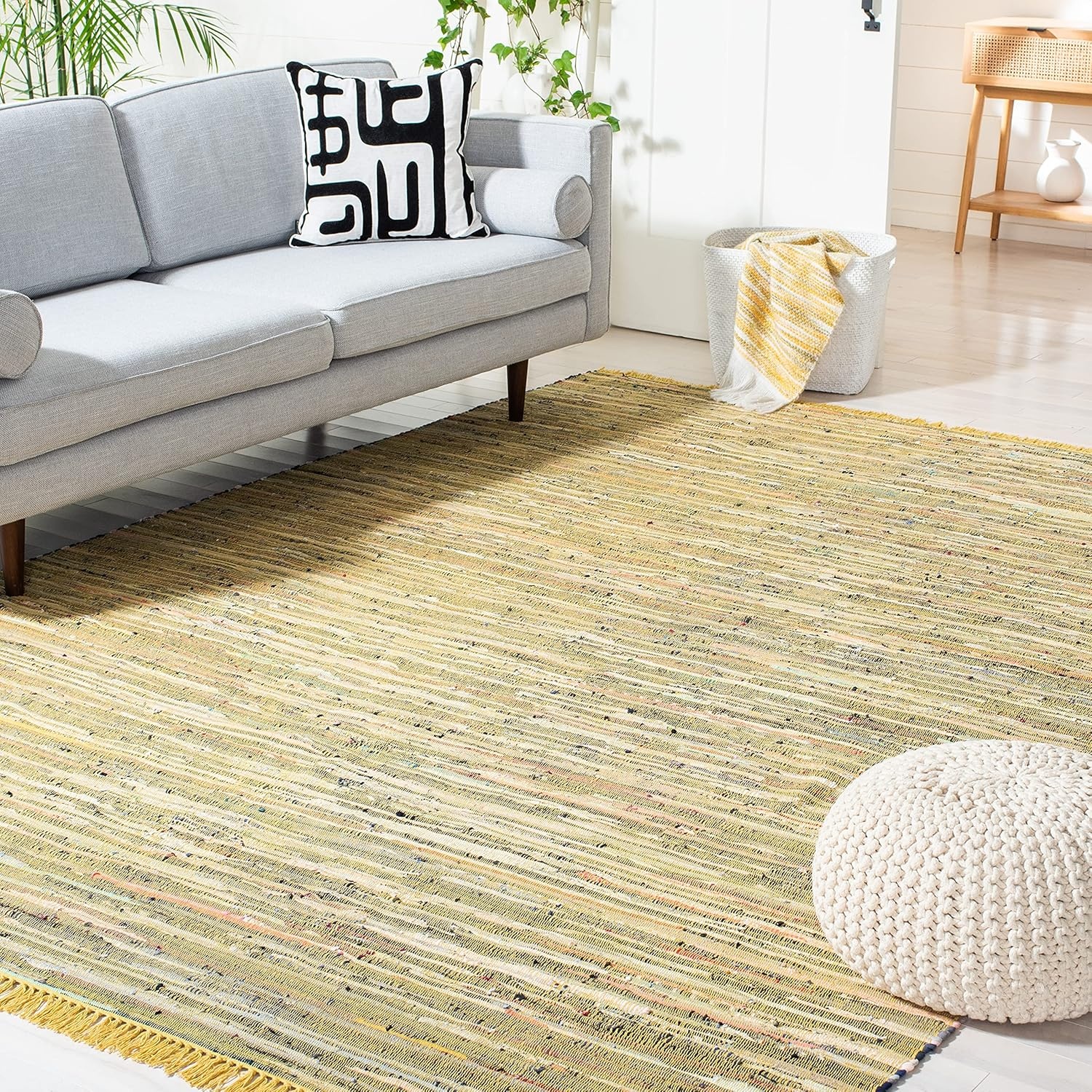 image:imageSAFAVIEH Rag Rug Collection Area Rug 8 x 10 Ivory amp Multi Handmade Boho Stripe Cotton Ideal for High Traffic Areas in Living Room Bedroom RAR121GYellowMulti