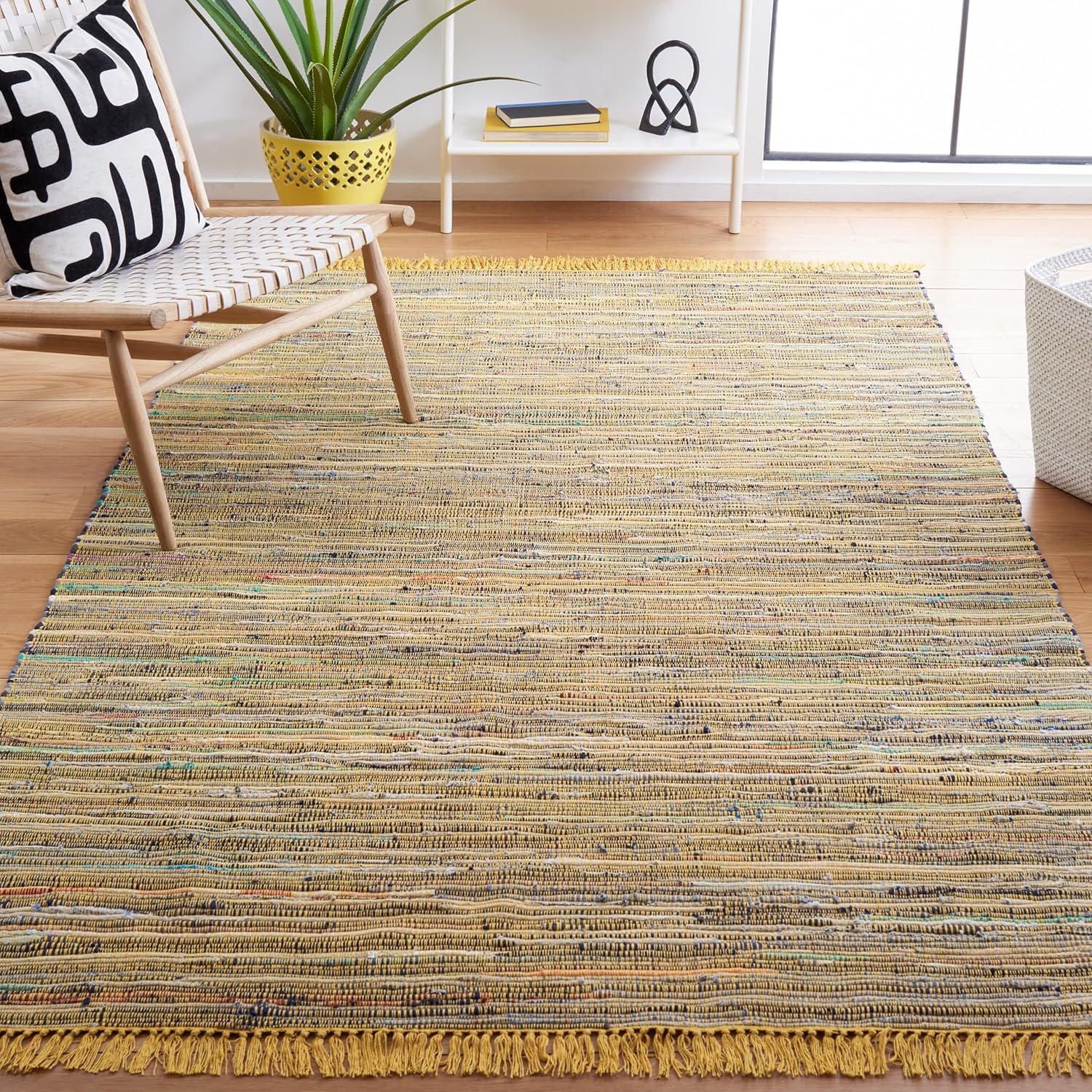 image:imageSAFAVIEH Rag Rug Collection Area Rug 8 x 10 Ivory amp Multi Handmade Boho Stripe Cotton Ideal for High Traffic Areas in Living Room Bedroom RAR121GYellowMulti