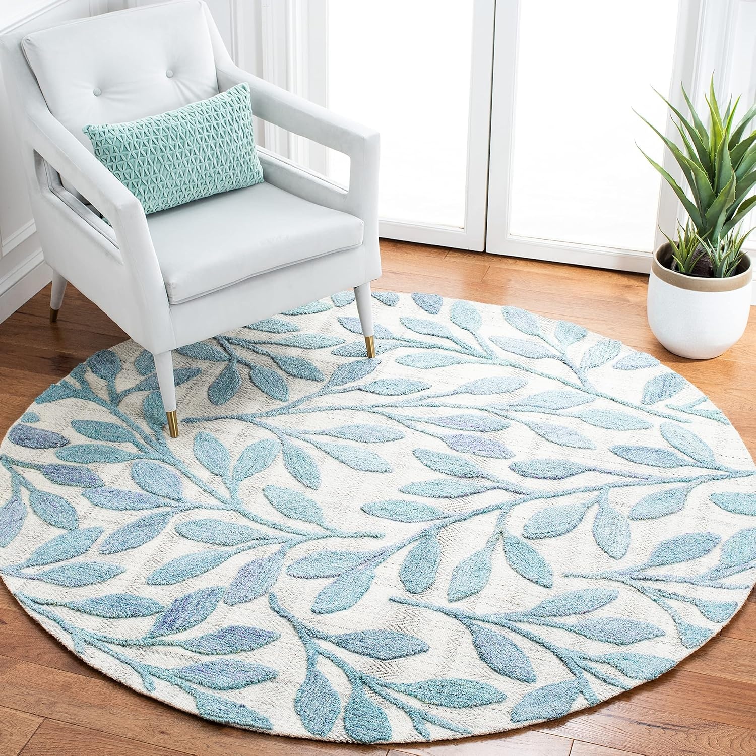 image:imageSAFAVIEH South Hampton Collection 8 x 10 Beige SHA302B Handmade Botanical Wool Area RugBlue