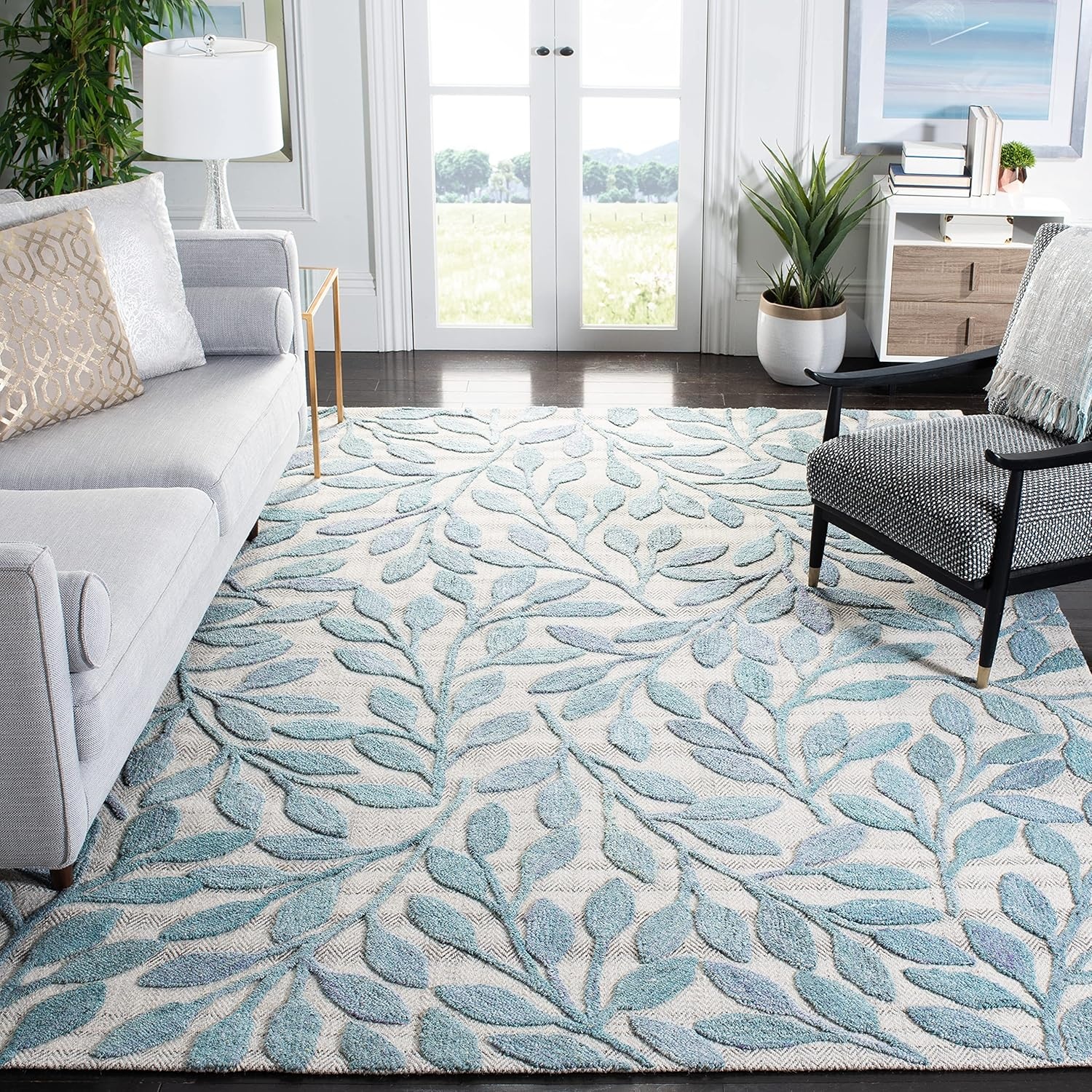 image:imageSAFAVIEH South Hampton Collection 8 x 10 Beige SHA302B Handmade Botanical Wool Area RugBlue