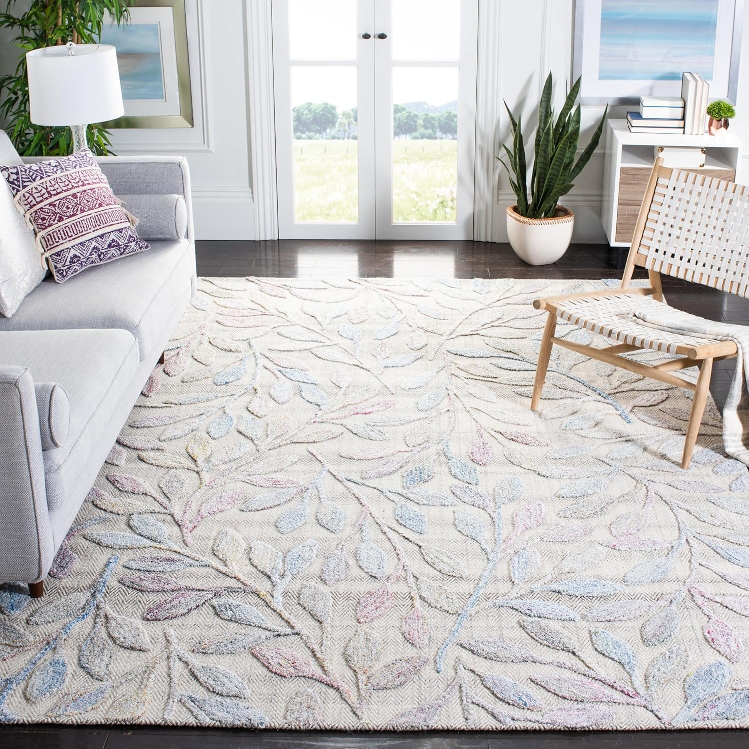 image:imageSAFAVIEH South Hampton Collection 8 x 10 Beige SHA302B Handmade Botanical Wool Area RugPurpleBlue