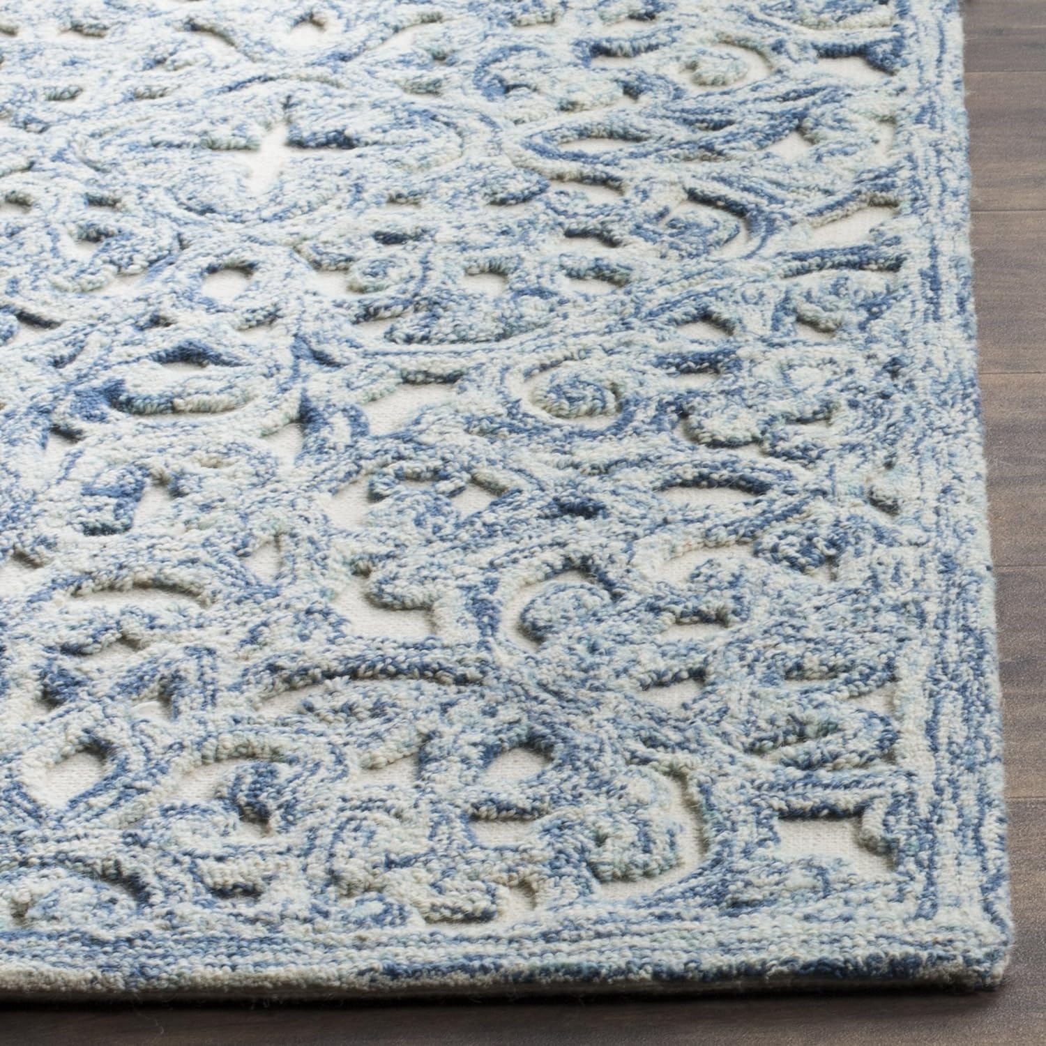 image:imageSAFAVIEH Trace Collection 8 Round BrownIvory TRC103T Handmade Premium Wool Entryway Foyer Living Room Bedroom Kitchen Area RugBlueIvory