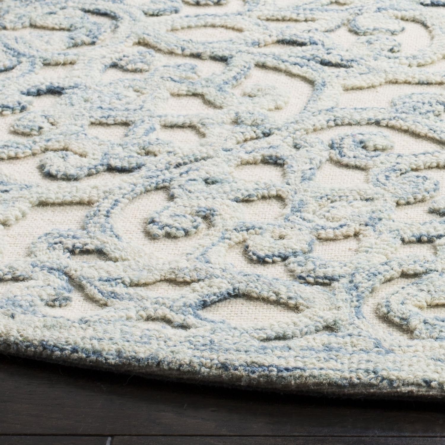 image:imageSAFAVIEH Trace Collection 8 Round BrownIvory TRC103T Handmade Premium Wool Entryway Foyer Living Room Bedroom Kitchen Area RugBlueIvory