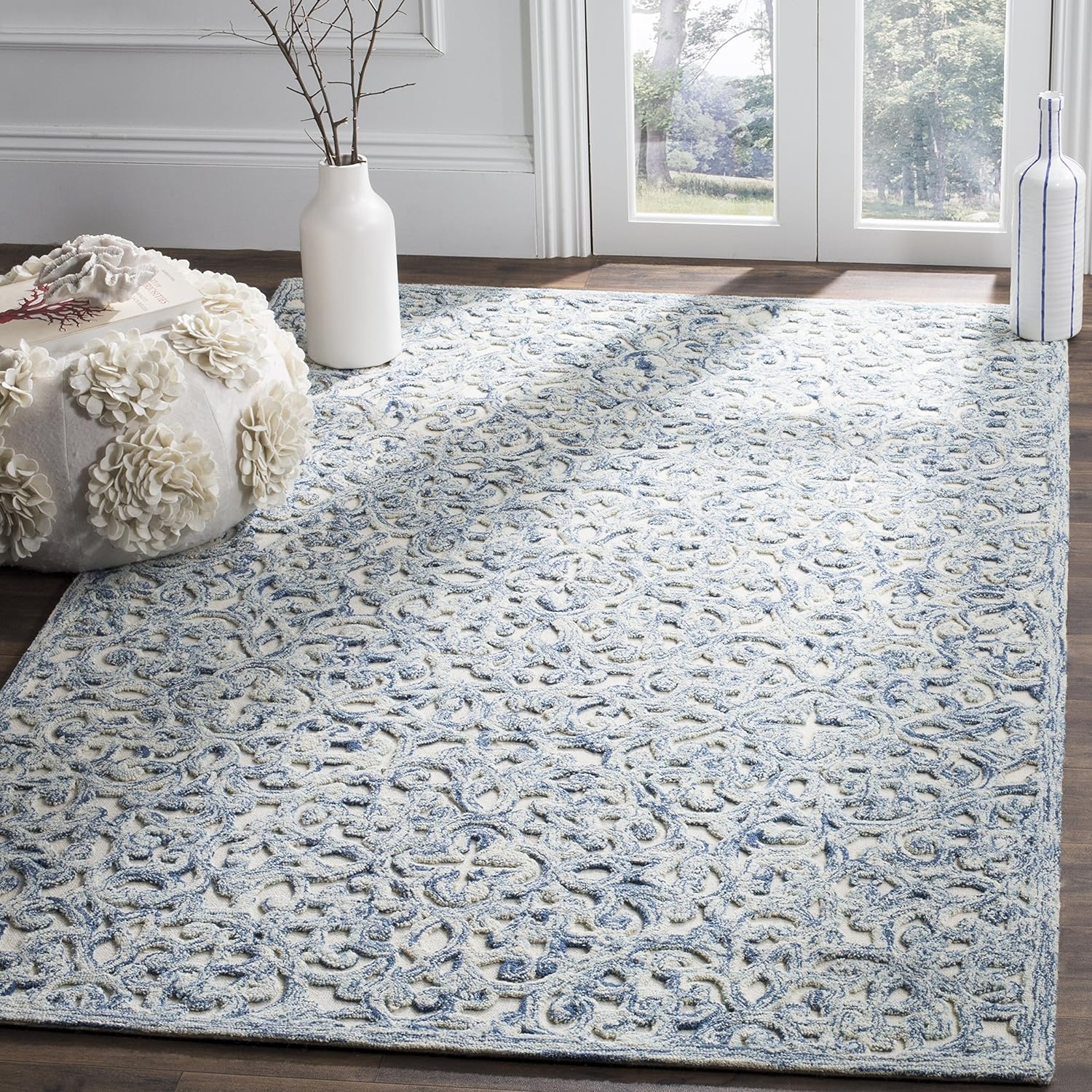 image:imageSAFAVIEH Trace Collection 8 Round BrownIvory TRC103T Handmade Premium Wool Entryway Foyer Living Room Bedroom Kitchen Area RugBlueIvory