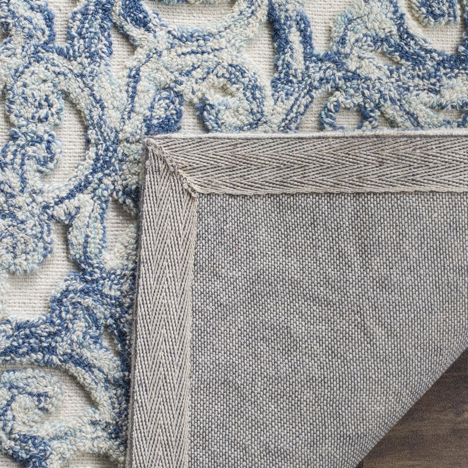 image:imageSAFAVIEH Trace Collection 8 Round BrownIvory TRC103T Handmade Premium Wool Entryway Foyer Living Room Bedroom Kitchen Area RugBlueIvory
