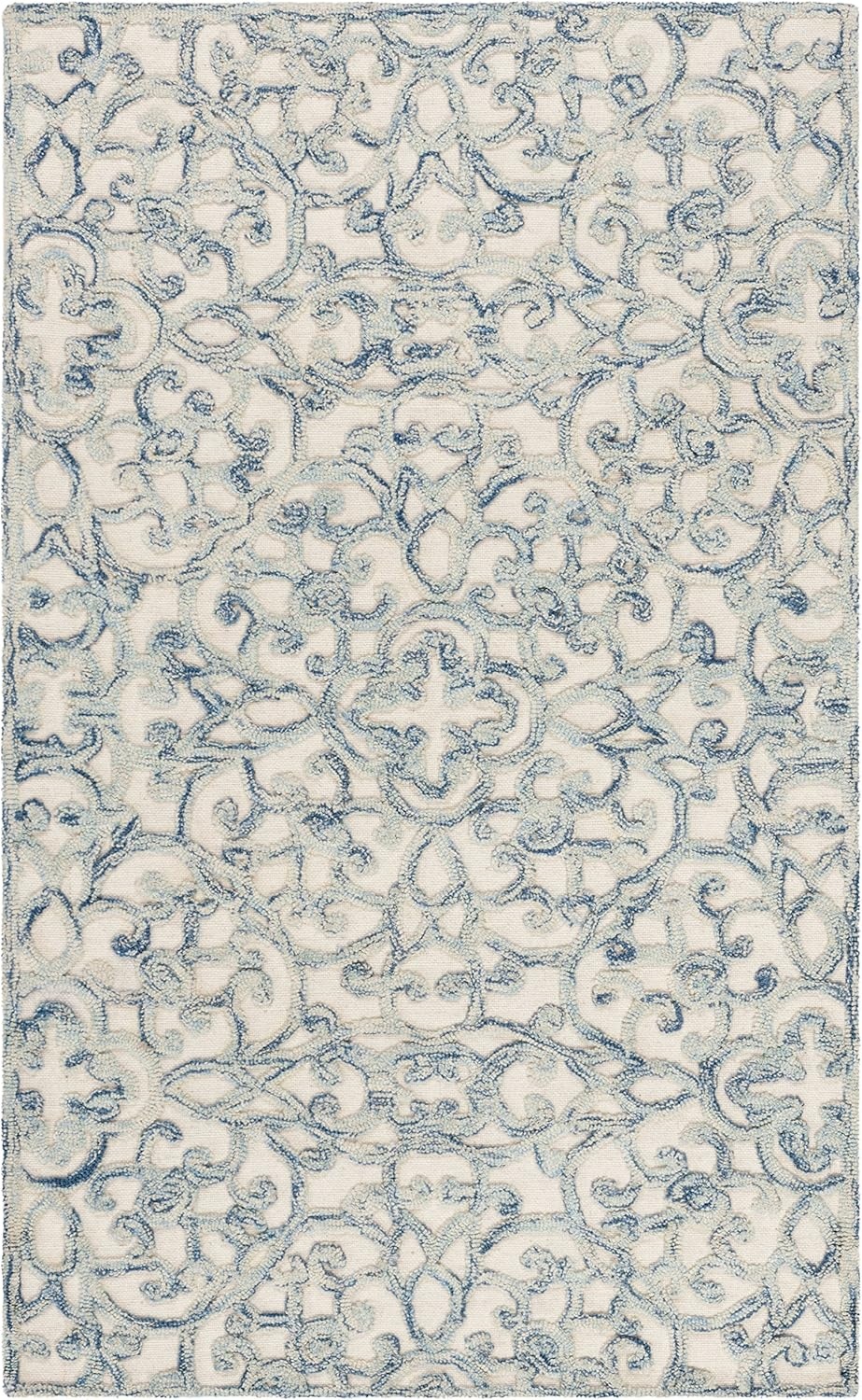 image:imageSAFAVIEH Trace Collection 8 Round BrownIvory TRC103T Handmade Premium Wool Entryway Foyer Living Room Bedroom Kitchen Area RugBlueIvory