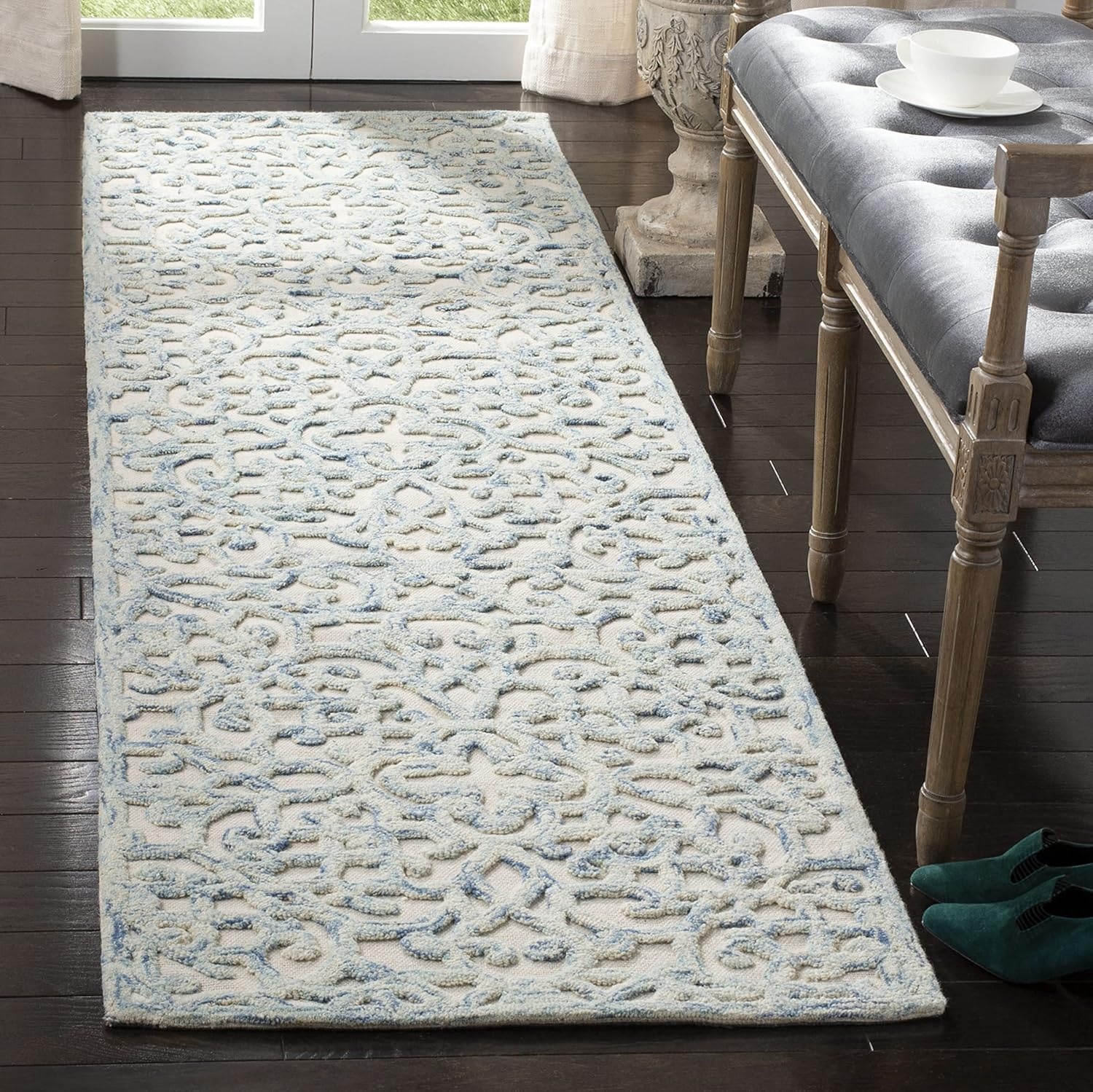 image:imageSAFAVIEH Trace Collection 8 Round BrownIvory TRC103T Handmade Premium Wool Entryway Foyer Living Room Bedroom Kitchen Area RugBlueIvory