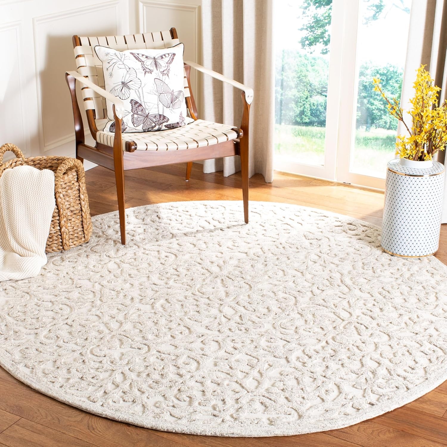 image:imageSAFAVIEH Trace Collection 8 Round BrownIvory TRC103T Handmade Premium Wool Entryway Foyer Living Room Bedroom Kitchen Area RugCamelIvory