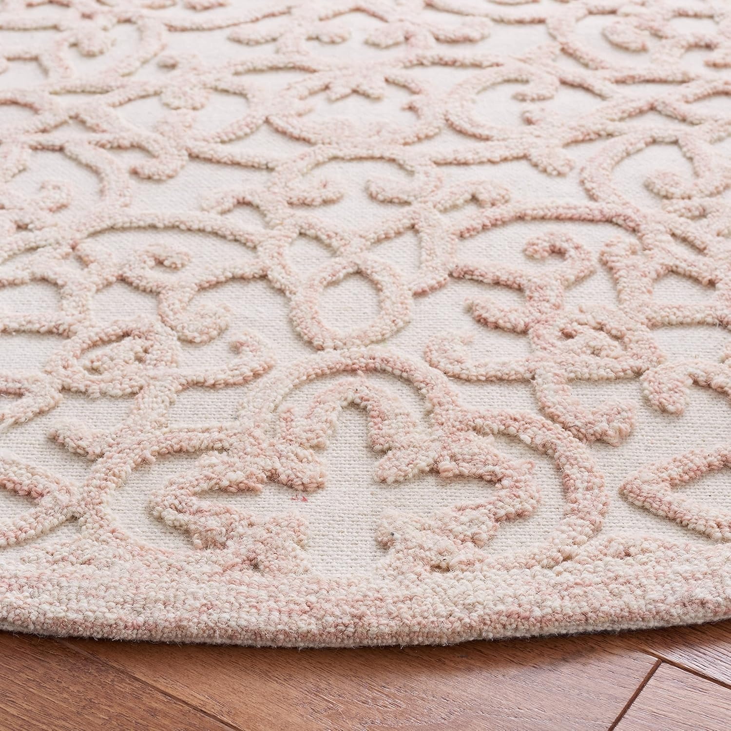 image:imageSAFAVIEH Trace Collection 8 Round BrownIvory TRC103T Handmade Premium Wool Entryway Foyer Living Room Bedroom Kitchen Area RugIvoryPink