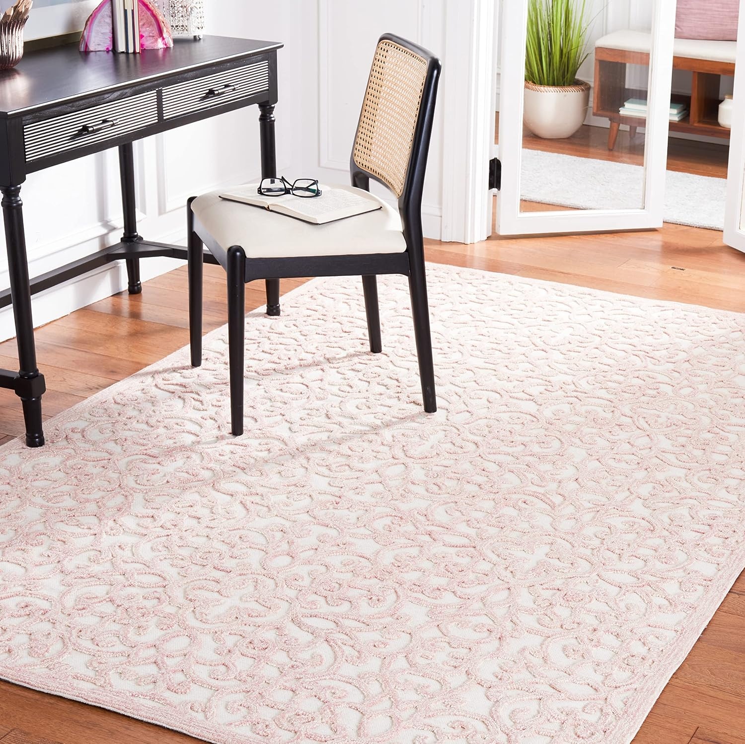 image:imageSAFAVIEH Trace Collection 8 Round BrownIvory TRC103T Handmade Premium Wool Entryway Foyer Living Room Bedroom Kitchen Area RugIvoryPink