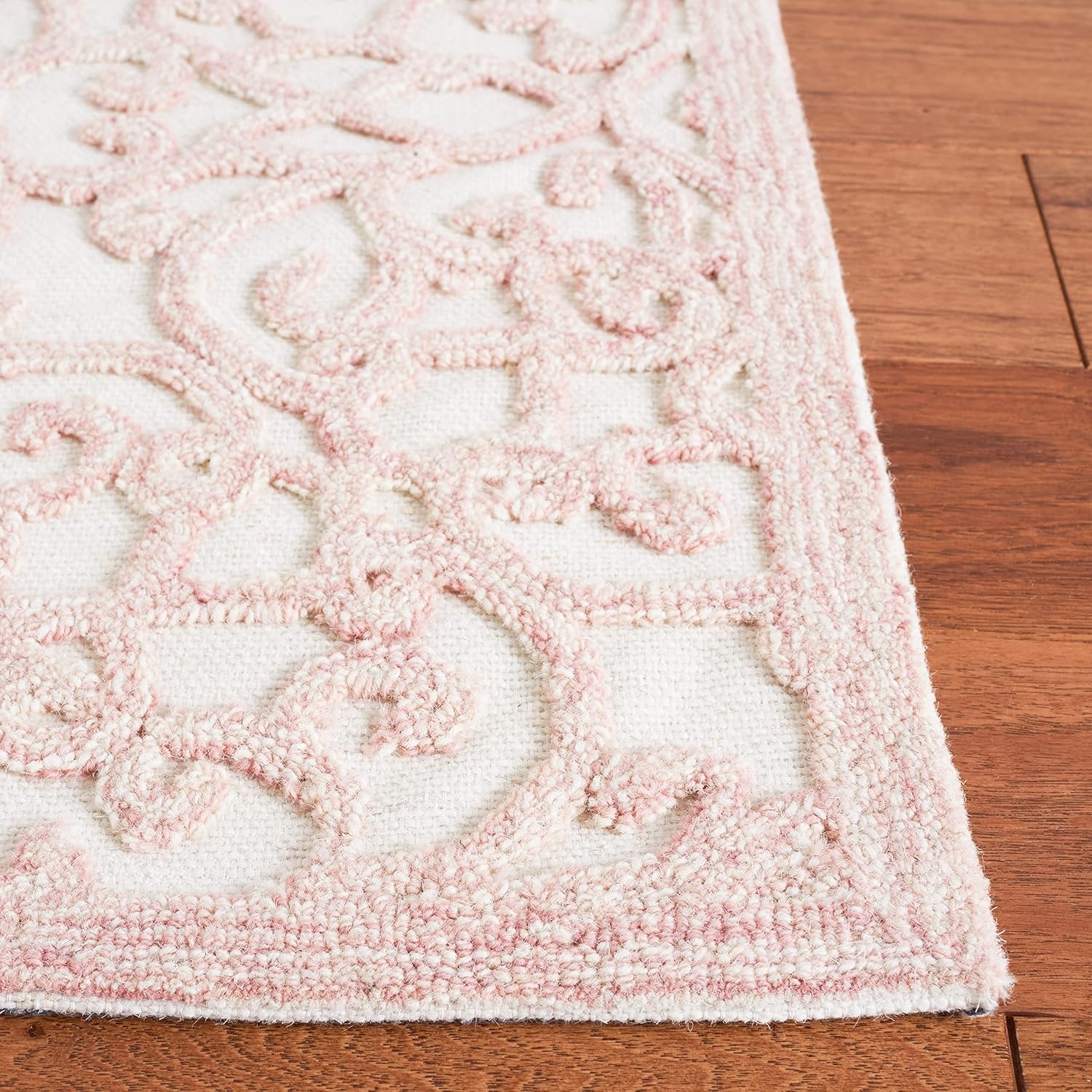 image:imageSAFAVIEH Trace Collection 8 Round BrownIvory TRC103T Handmade Premium Wool Entryway Foyer Living Room Bedroom Kitchen Area RugIvoryPink