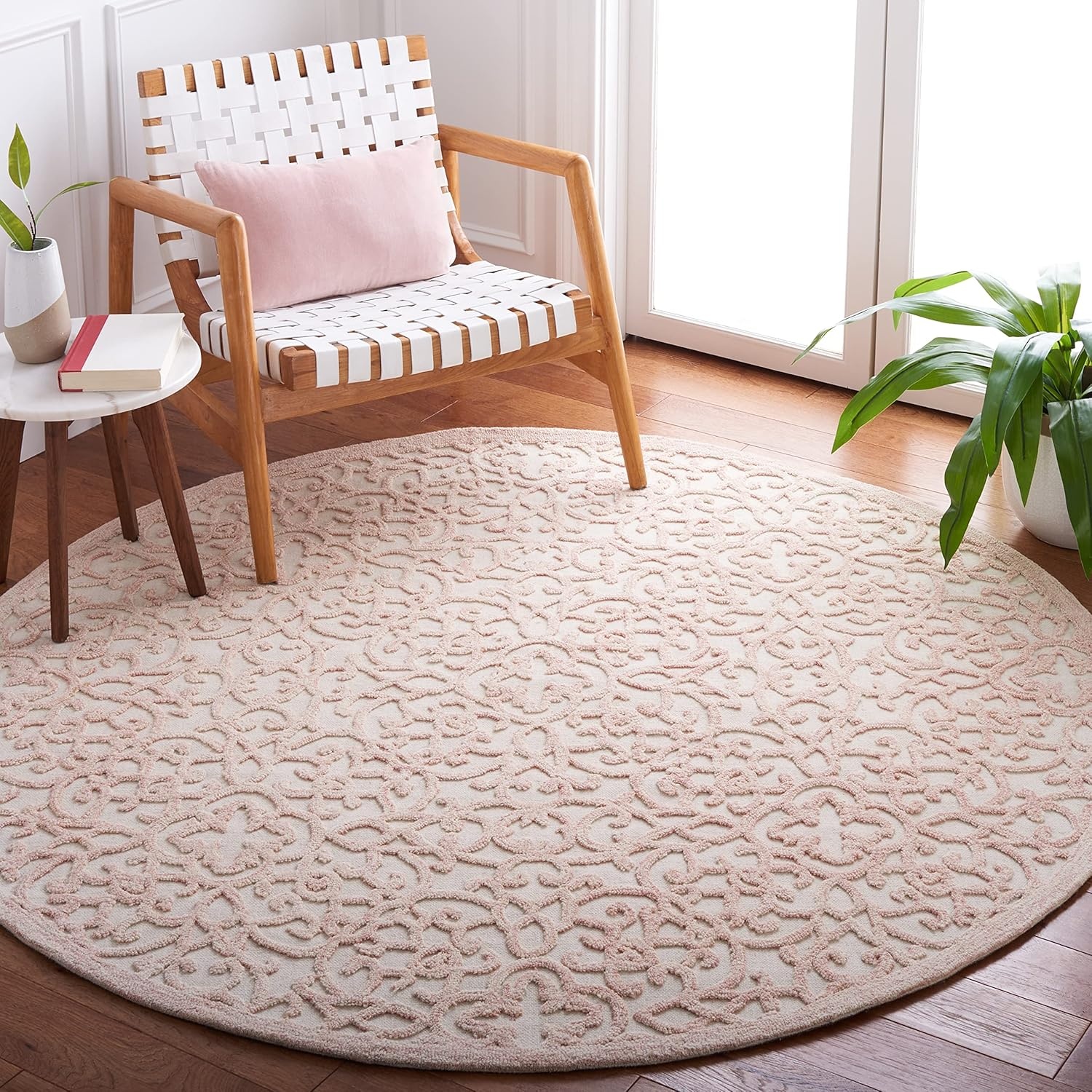 image:imageSAFAVIEH Trace Collection 8 Round BrownIvory TRC103T Handmade Premium Wool Entryway Foyer Living Room Bedroom Kitchen Area RugIvoryPink