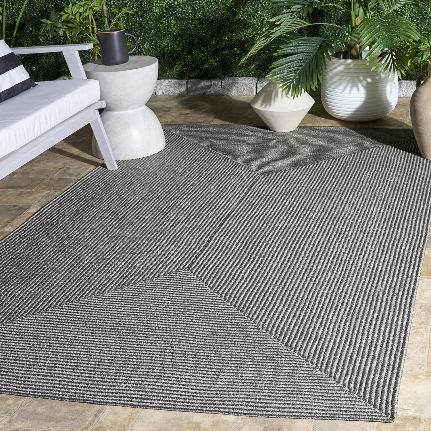 image:imageSAFAVIEH Washable Rug Outdoor Braided Collection 5 x 8 Oval Green Handmade amp Reversible NonShedding amp Easy to Clean Ideal for Patio Backyard Mudroom BRD315ADark Grey