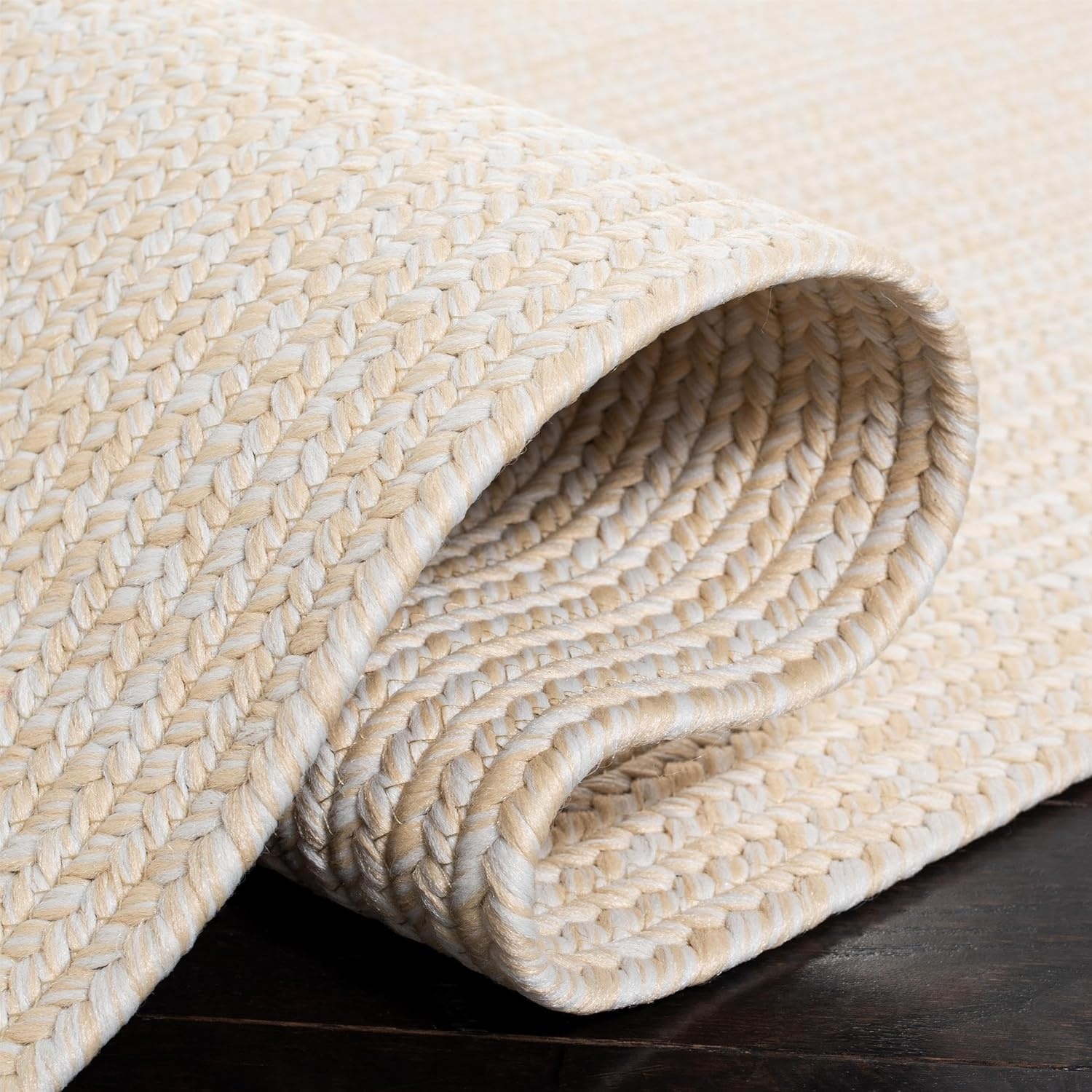 image:imageSAFAVIEH Washable Rug Outdoor Braided Collection 5 x 8 Oval Green Handmade amp Reversible NonShedding amp Easy to Clean Ideal for Patio Backyard Mudroom BRD315AIvoryBeige