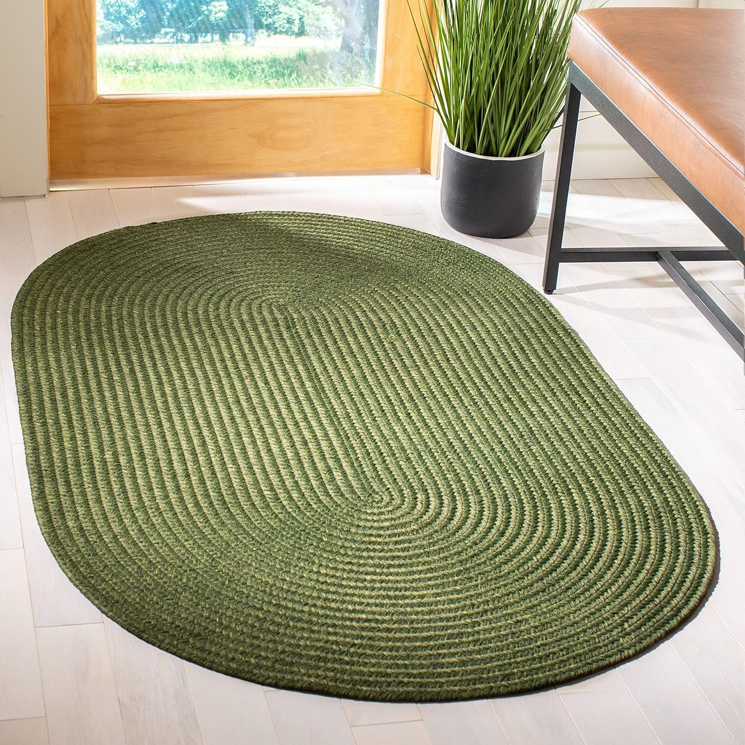 image:imageSAFAVIEH Washable Rug Outdoor Braided Collection 5 x 8 Oval Green Handmade amp Reversible NonShedding amp Easy to Clean Ideal for Patio Backyard Mudroom BRD315AGreen