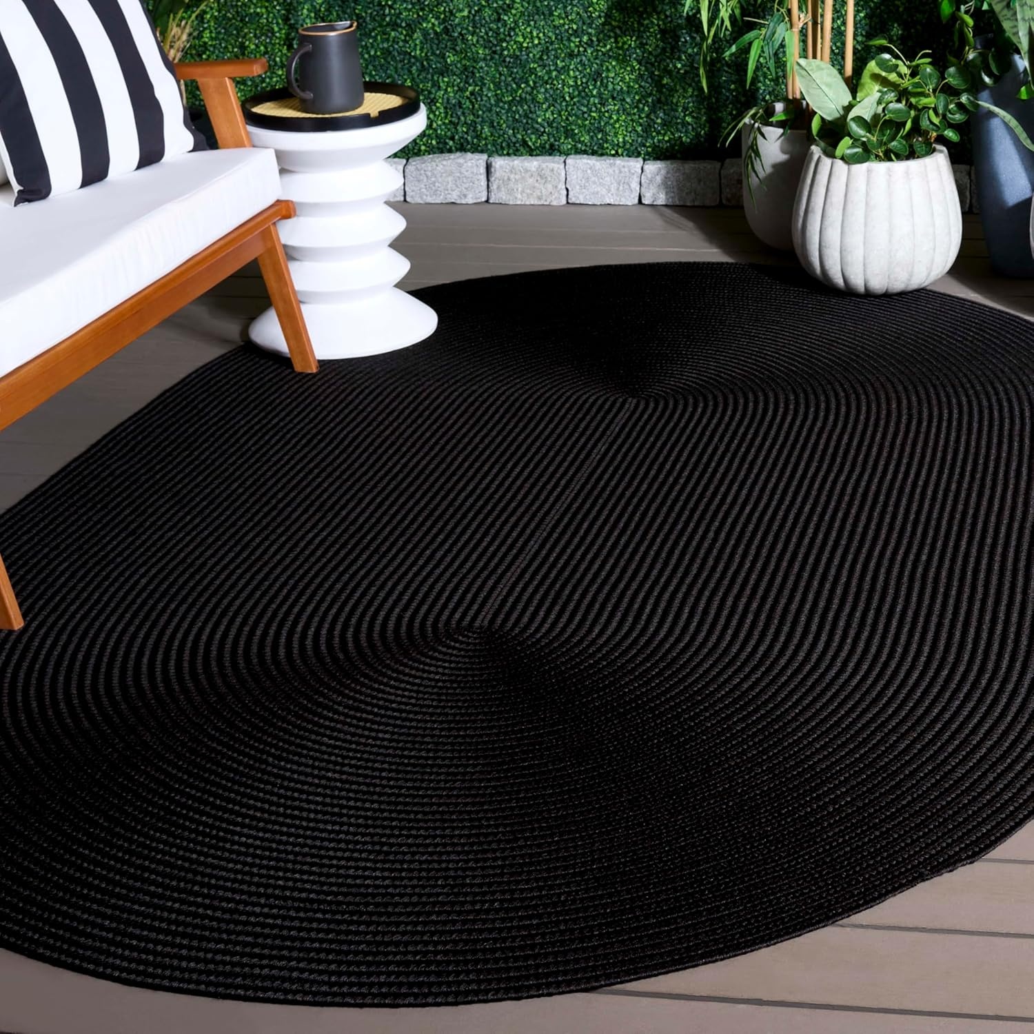 image:imageSAFAVIEH Washable Rug Outdoor Braided Collection 5 x 8 Oval Green Handmade amp Reversible NonShedding amp Easy to Clean Ideal for Patio Backyard Mudroom BRD315ABlack