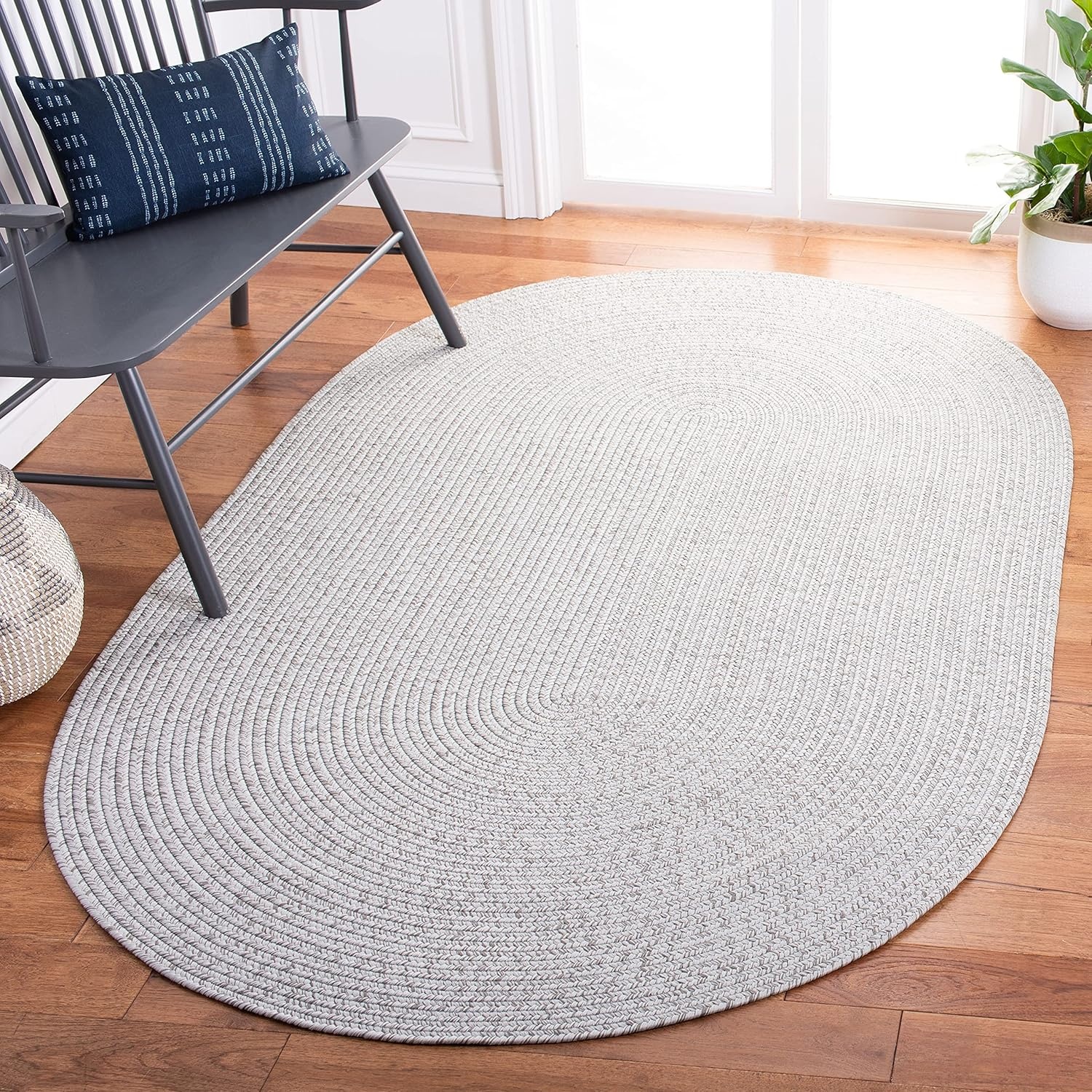 image:imageSAFAVIEH Washable Rug Outdoor Braided Collection 5 x 8 Oval Green Handmade amp Reversible NonShedding amp Easy to Clean Ideal for Patio Backyard Mudroom BRD315ASilverGrey